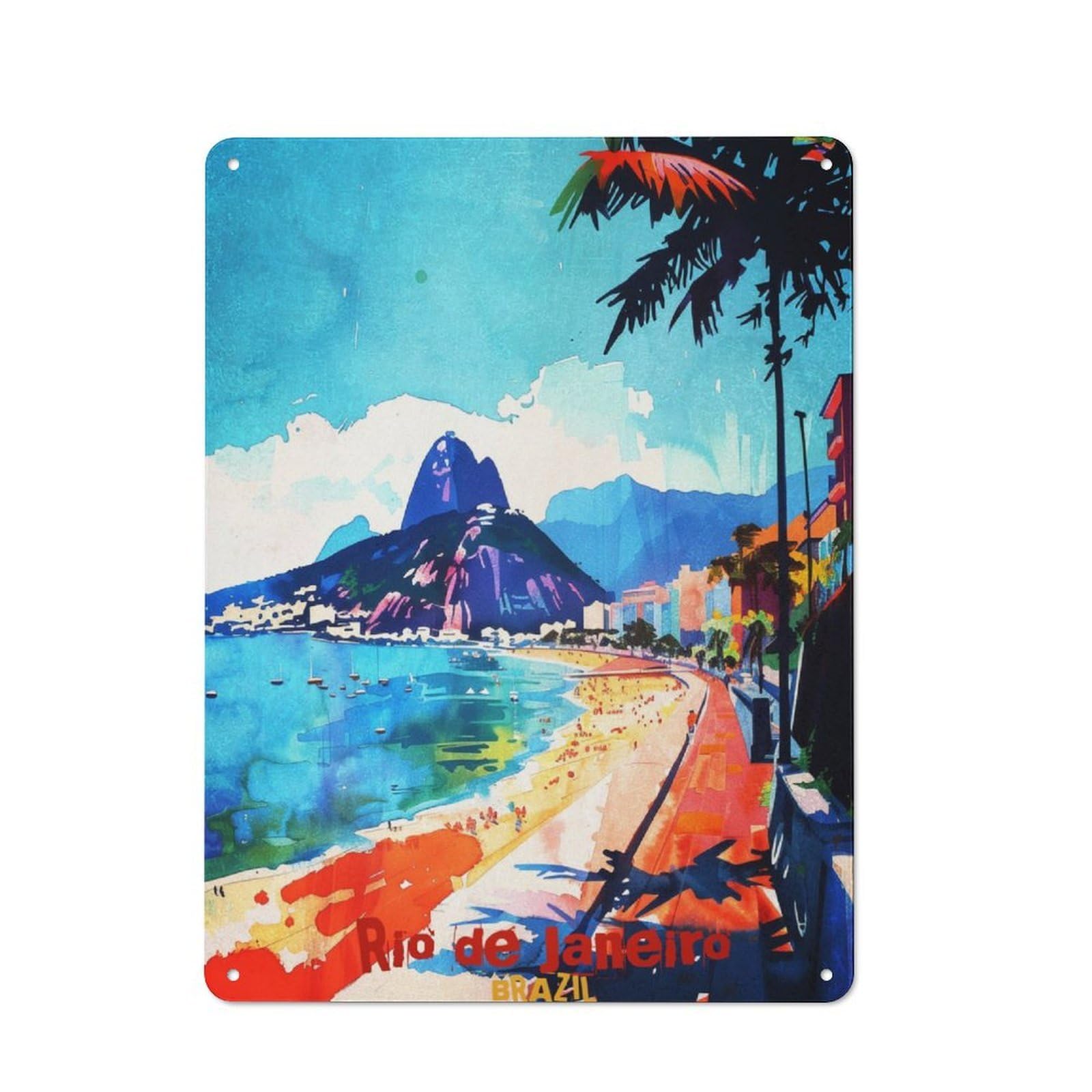 Junmoney Rio De Janeiro Art Vintage Metal Wall Decor 40X30cm, Vintage Metal Sign For Cafe, Bistro, Bakery Or Restaurant
