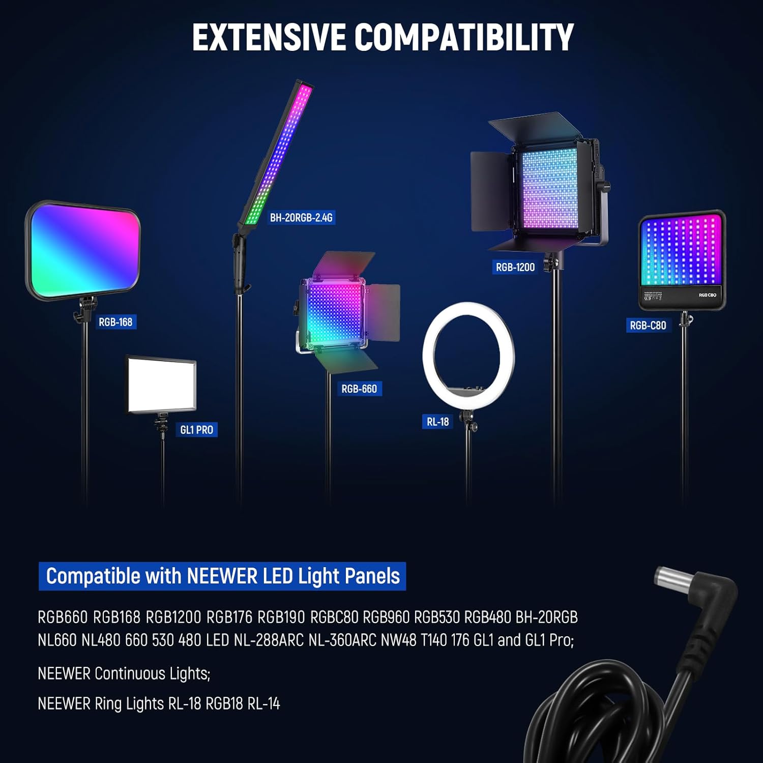 NEEWER 15V 4.8A 72W Power Supply with 5.5mmx2.5mm Male DC Cord, 100-240V AC to DC Power Adapter for Ring Light RL18, LED Video Light NL660 GL1 RGB168 RGB1200 and More (US Plug)