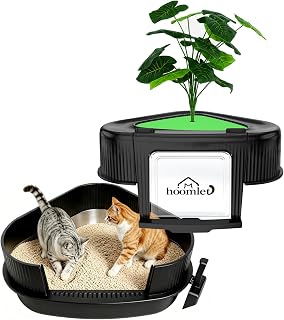 Large Enclosed Corner Cat Litter Box with Lid, Artificial Plant Top | Hidden Litter Box Design | Furniture-Style Home Decor | Fits Any Corner | Private Space for Cats | Large Design for Big Cats