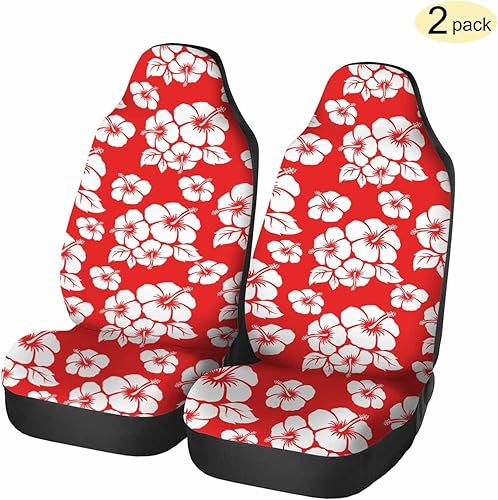 Miniatura 2 de Fundas de asiento delantero de automóvil de hibisco tropical rojo, 2 piezas, flores hawaianas, fundas de asiento de automóvil, accesorios de