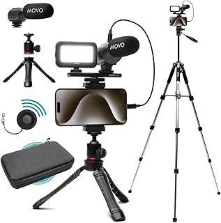 Movo USB-C Vlogging Kit for iPhone 15 with Fullsize Tripod - USB Type-C Compatible Vlog Kit- Accessories: Tripods, Phone Mount, LED Light, Shotgun Mic for YouTube Starter Kit - iPhone 15 Vlogging Kit