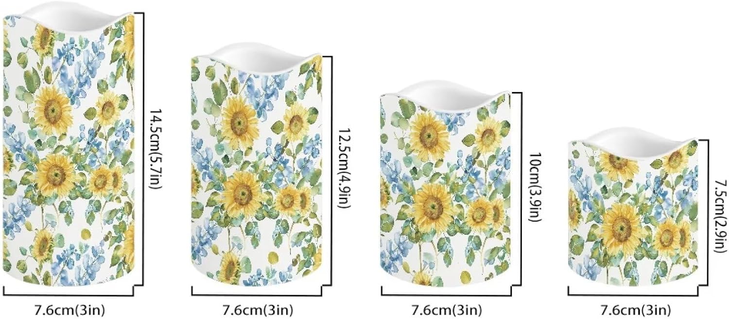 Cozeyat Farmhouse Sunflower Flameless Candles 4 Pack Battery Operated LED Pillar Candles with Remote Control Timer Color Changing for Wedding Birthday Home