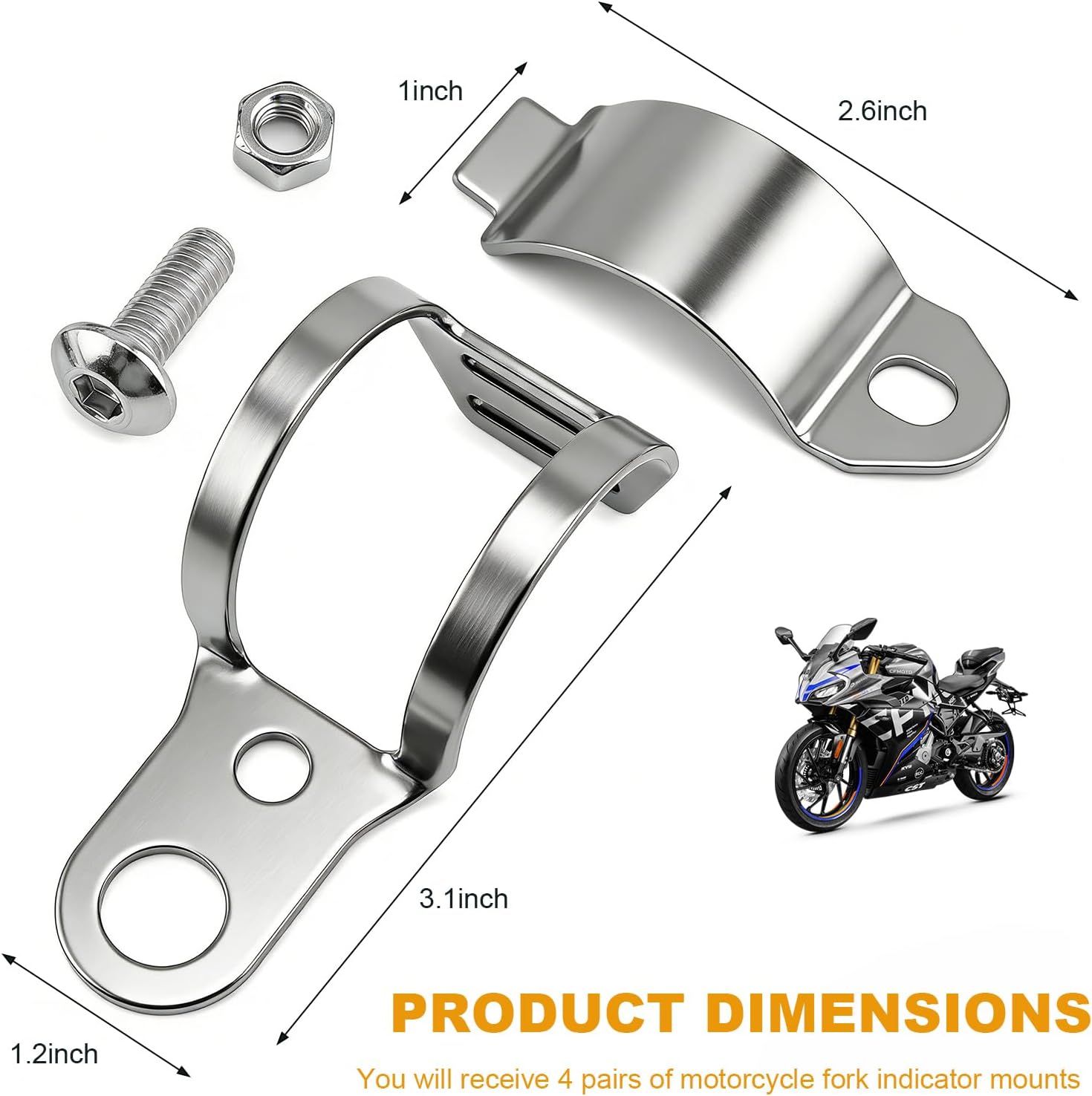 2 Pairs Motorcycle Fork Indicator Brackets, Motorbike Fork Light Relocation Clamps Mounting Holder, Universal Metal Turn Signal Mount Bracket for 30-43mm Front Forks (Silver)