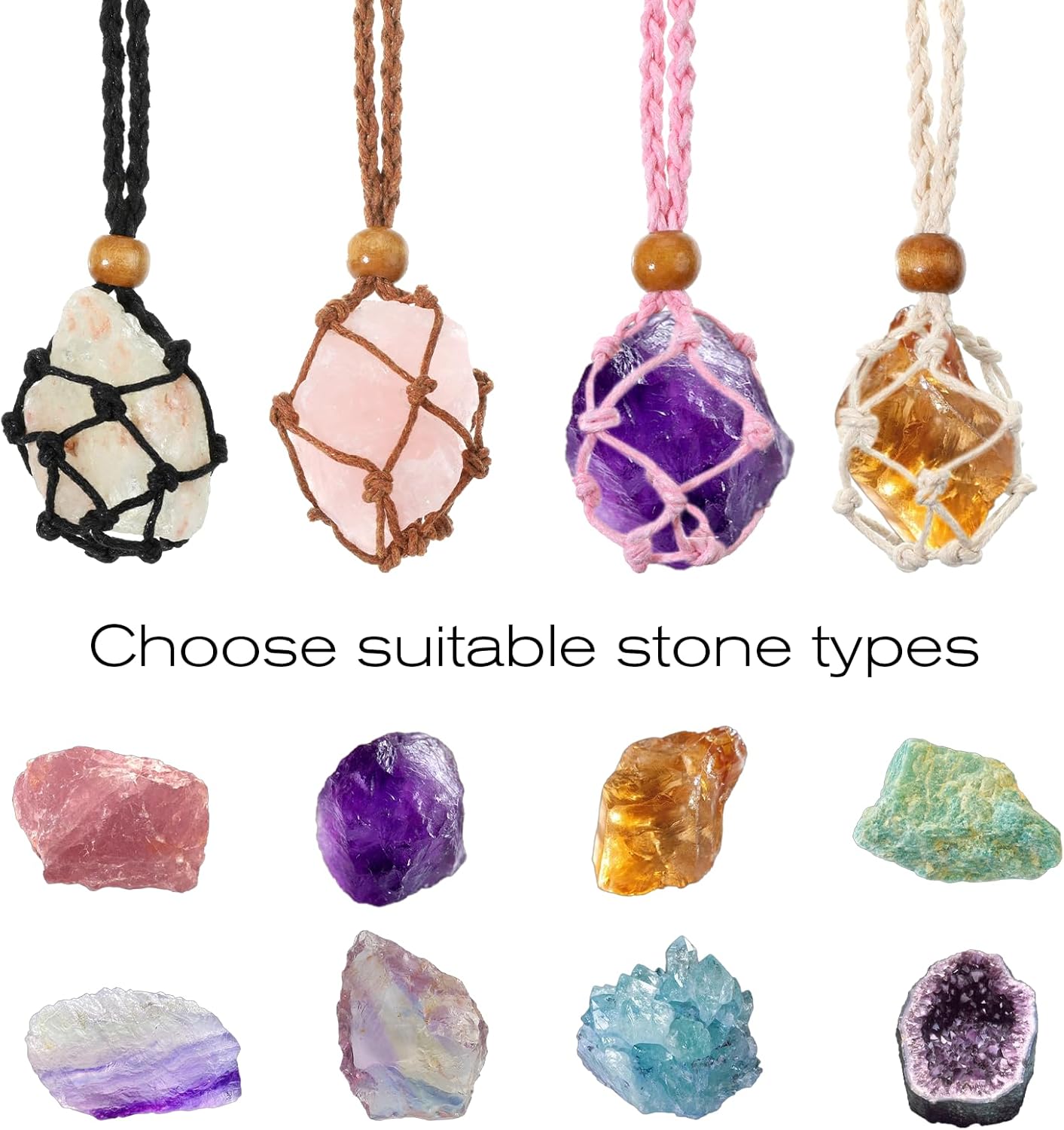 4 Pcs Crystal Necklace Holder Cage, Adjustable Empty Stone Holder Necklace Quartz Crystal Stone Cage Cord Hand-Woven Cord Replacement for DIY Jewelry Craft Bracelet 4 Colors - Image 4