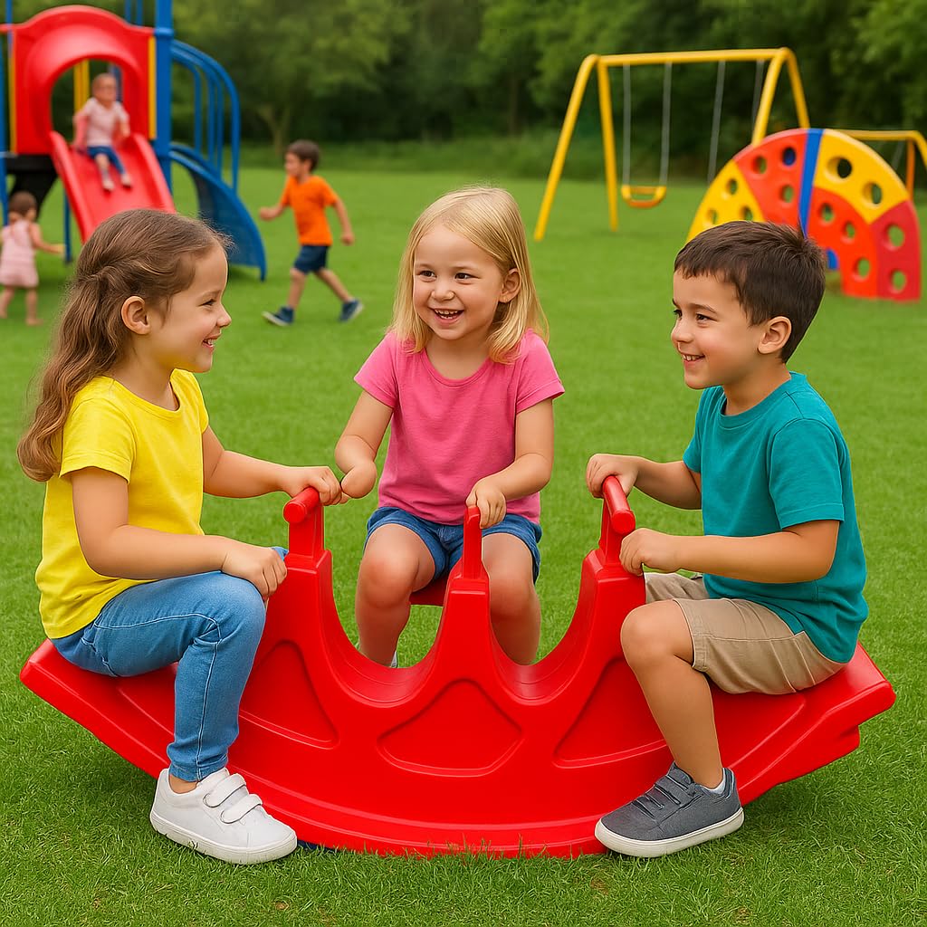 eHomeKart Playgro 3 in 1 See Saw Tunnel Rocker for Kids - 2 in 1 Tunnel and Rocker for Indoors and Outdoors - Perfect Toy for Boys and Girls of Age 1-8 Years - DIMESNSIONS: 106 x 26 x 42 cm,Red - Image 2 thumbnail