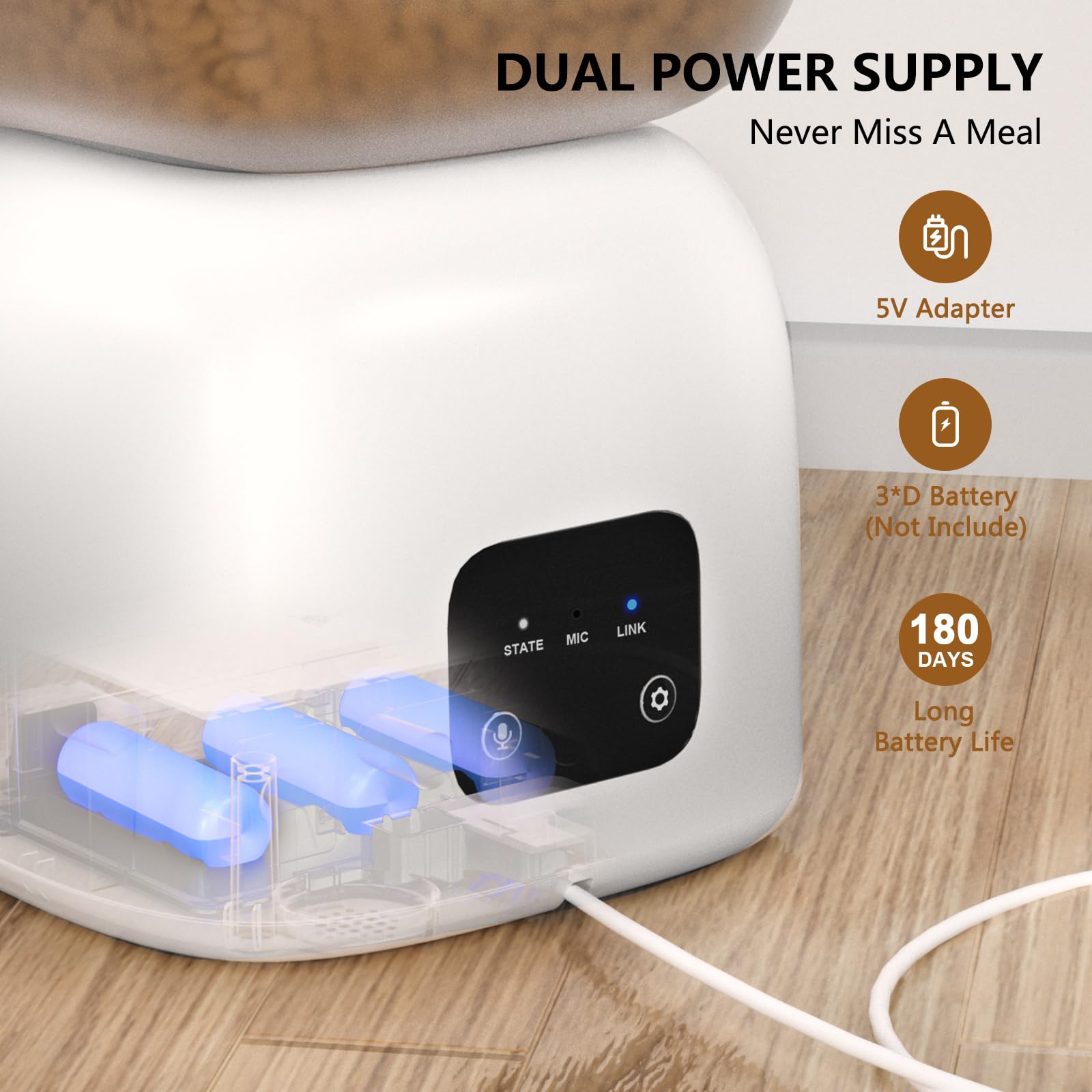PUPPY KITTY Comedero Automático Gato, 2.4G WiFi Dispensador Comida Gatos con Grabación de Voz 10S, Bol de Acero Inoxidable 304, 1 a 10 Comidas, 3L