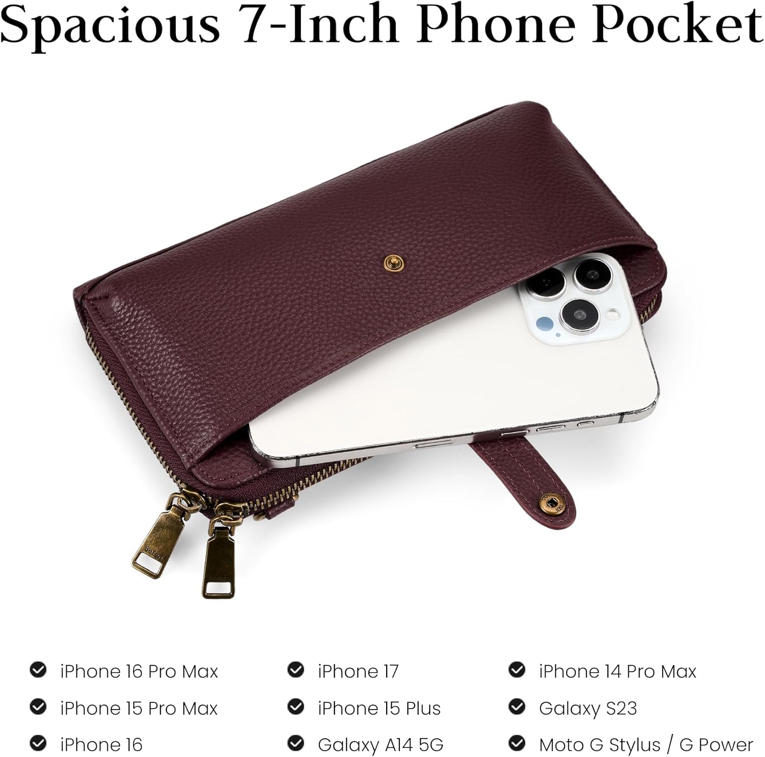 befen Leather Wristlet Wallet for Women Cell Phone Purse with Built in Wallet Vintage Leather Crossdody Bag Clutch Purse - Image 5