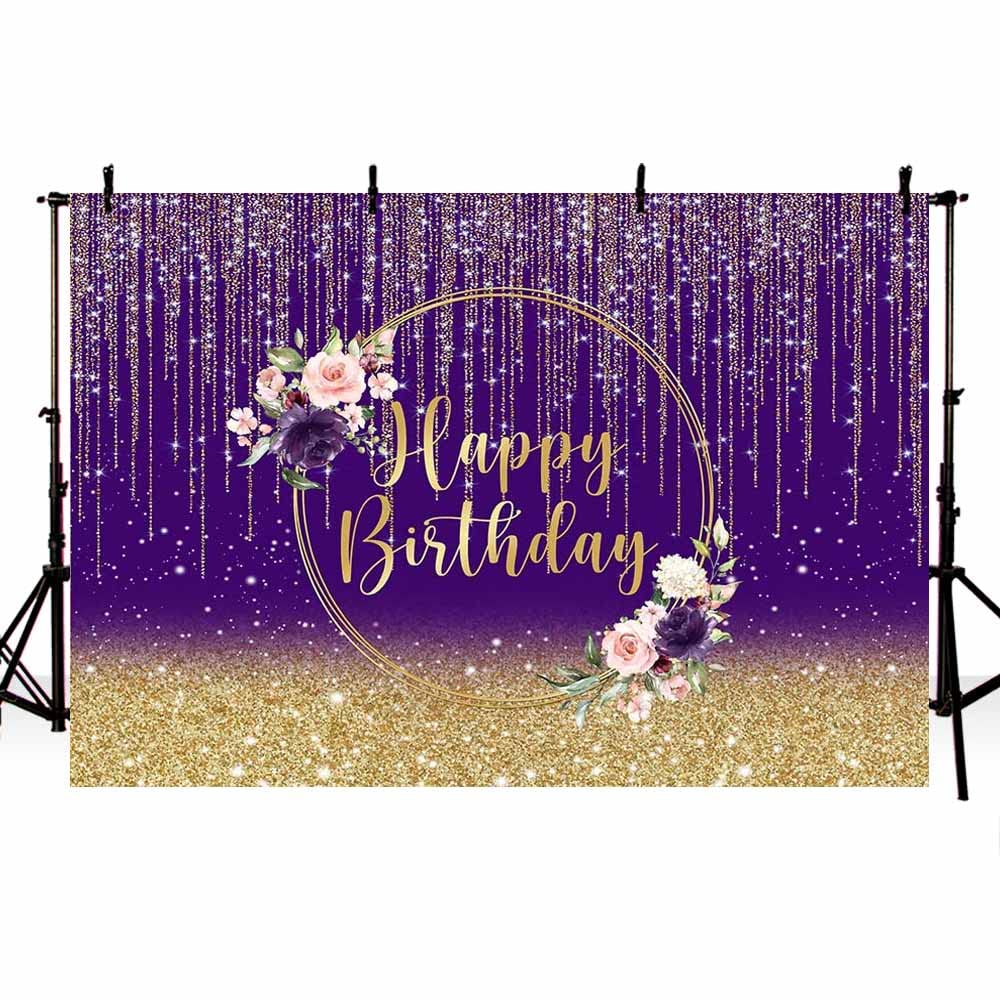 AIBIIN Happy Birthday Hintergrund 2,1x1,5m Schwarz Gold - Maskerade Party Dekoration Mit Glitzer Für Foto Shooting