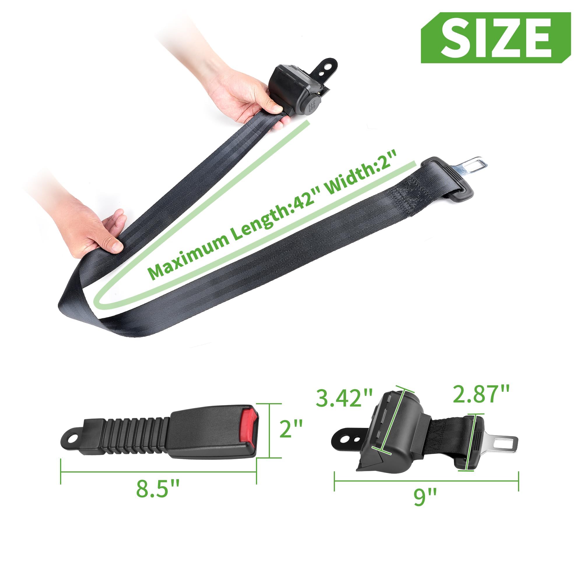10L0L Golf Cart Seat Belts for Yamaha EZGO, Club Car 42" Universal Retractable Seat Belts with Buckles - with DOT Certification - Image 3
