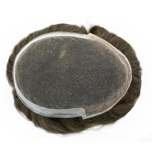 Vista 120 de Mens Toupee Remy sistema de cabello humano para hombres nudo blanqueado tupé pieza de pelo para hombres encaje francés tupé para hombres postizo 7X9