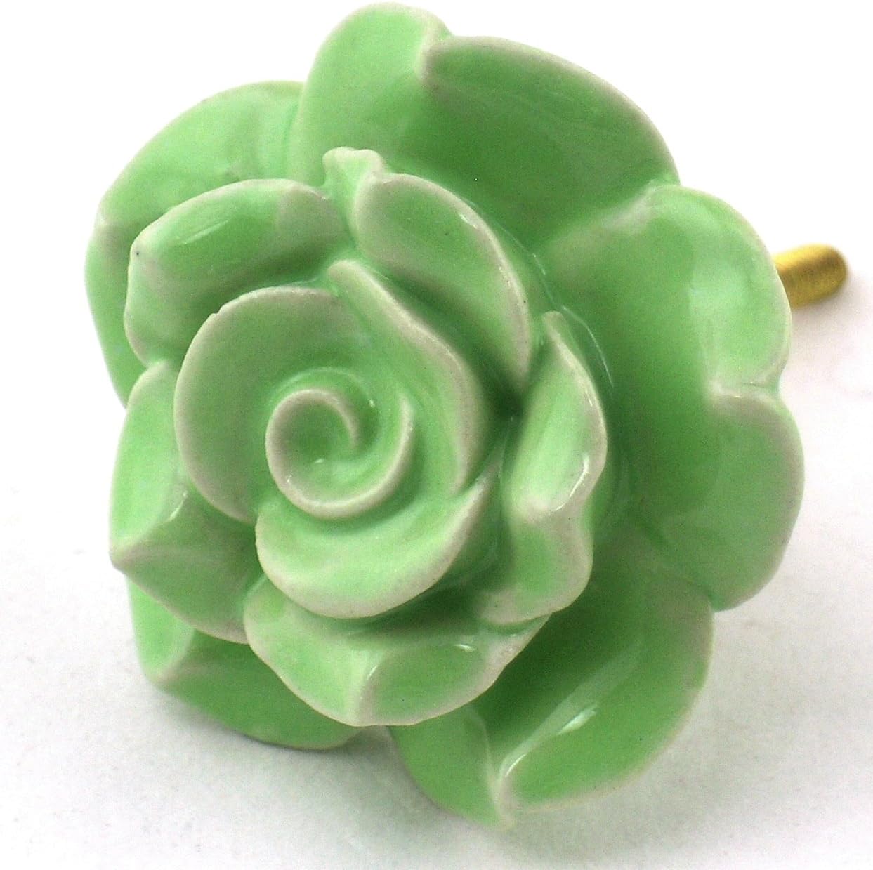Green Rose Ceramic Knobs6pc Cupboard Drawer Pulls