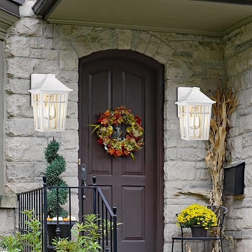Miniatura 4 de Darkaway Aplique de pared para exteriores + lámpara colgante antioxidante impermeable aluminio con vidrio sembrado para porche, entrada, puerta,