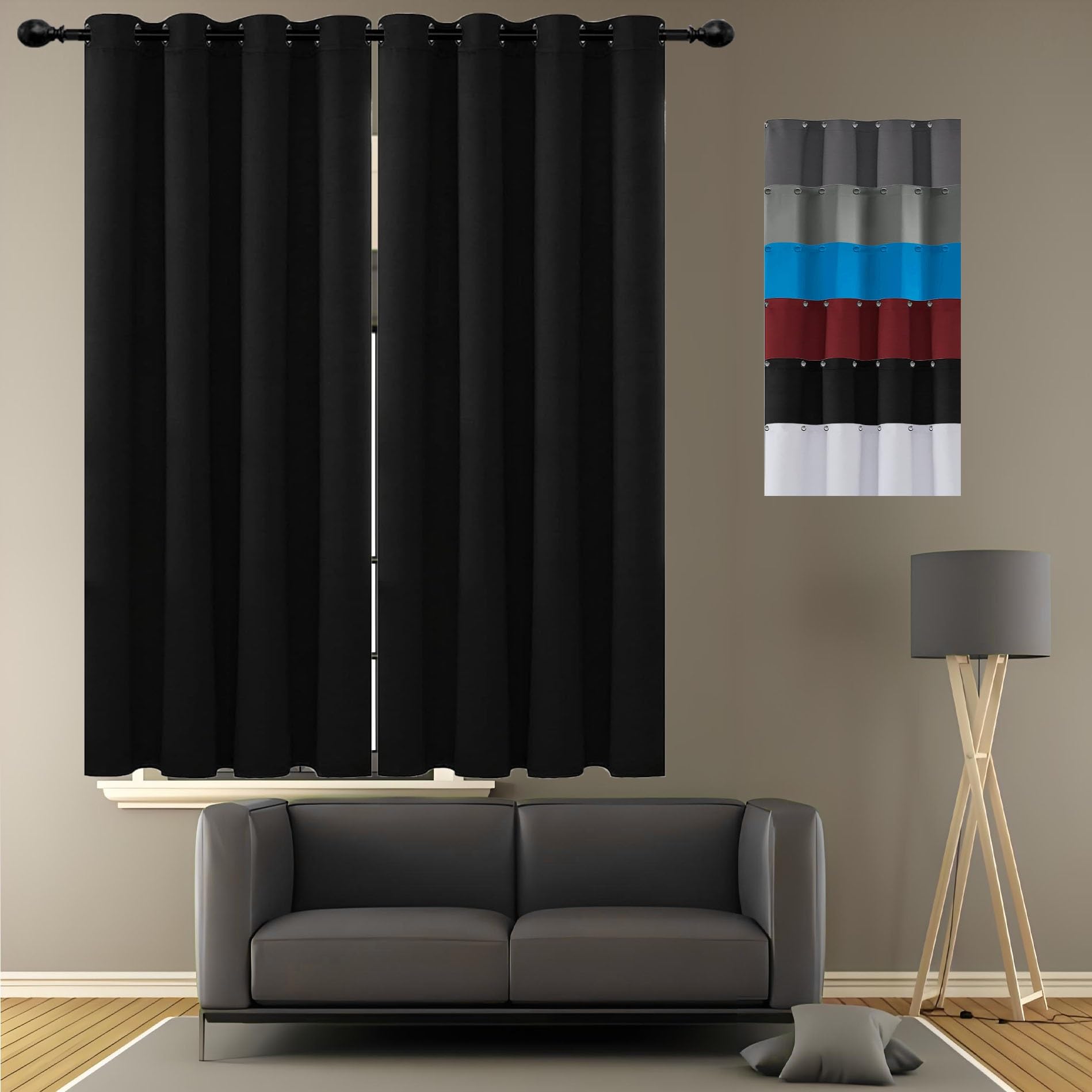 Vorhang Verdunkelung 1Er Set 210 x 120 cm Luftig Gardine Wohnzimmer Gardinen Blackout Vorhang Blickdicht Abdunkelnd Effektive Raumverdunkelung, Schwarz