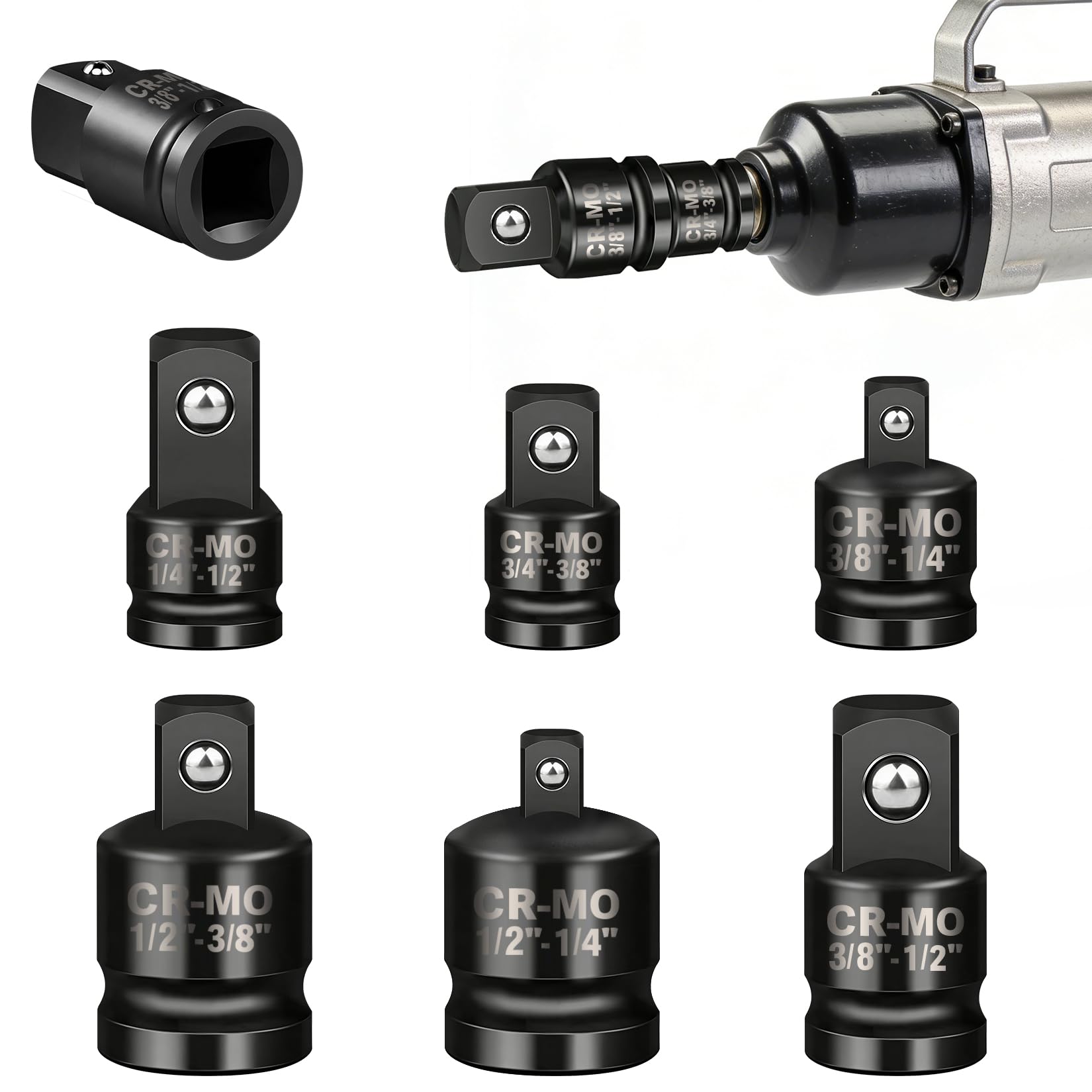 6 Pieces Socket Wrench Ratchet Adapter, 3/8 1/2 1/4 Adapter, Socket Wrench Adapters, Socket Adapters, Ratchet Adapter for Torque, Sockets, Nuts and Ratchets (Black)