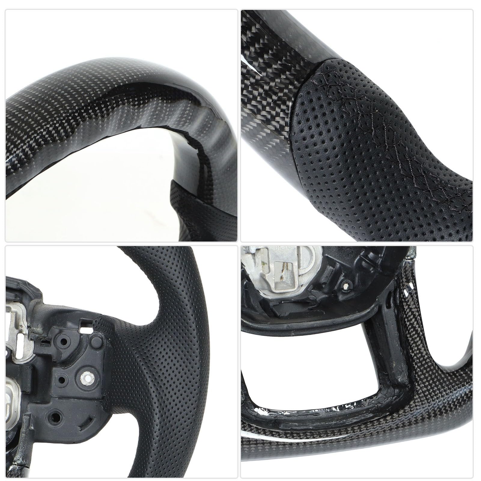 Tbest Volante in Fibra di Carbonio con Luce a LED per Sport L494 2014-2022, Volante da Rpm e RGB con Display LCD, Impugnatura in Pelle Traforata a Forma di D