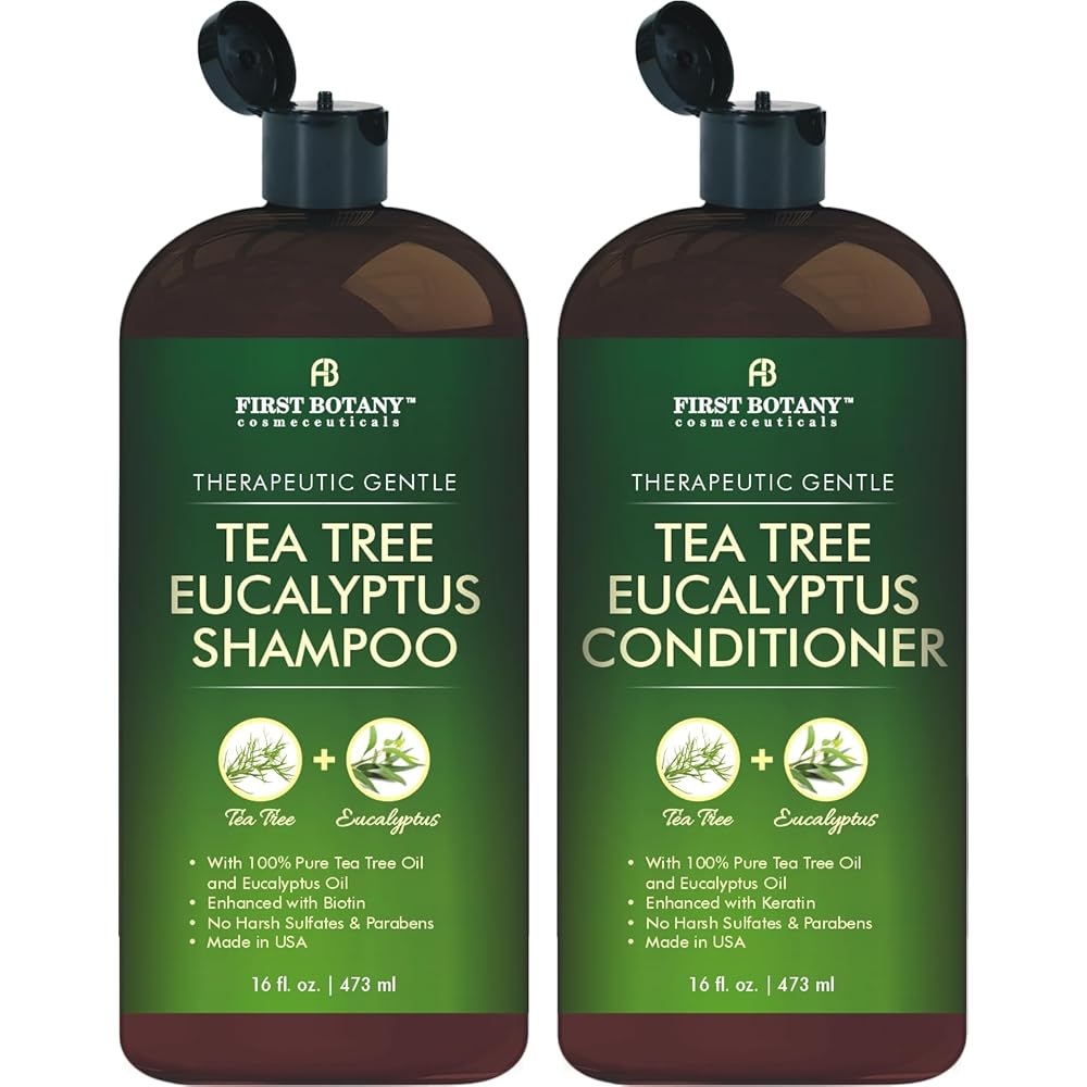 Tea Tree & Eucalyptus Shampoo and Conditioner Set - Clarifying & Scalp Care Formula with Activated Charcoal, Biotin & Keratin - Sulfate-Free, Made in USA - 16 fl oz x 2