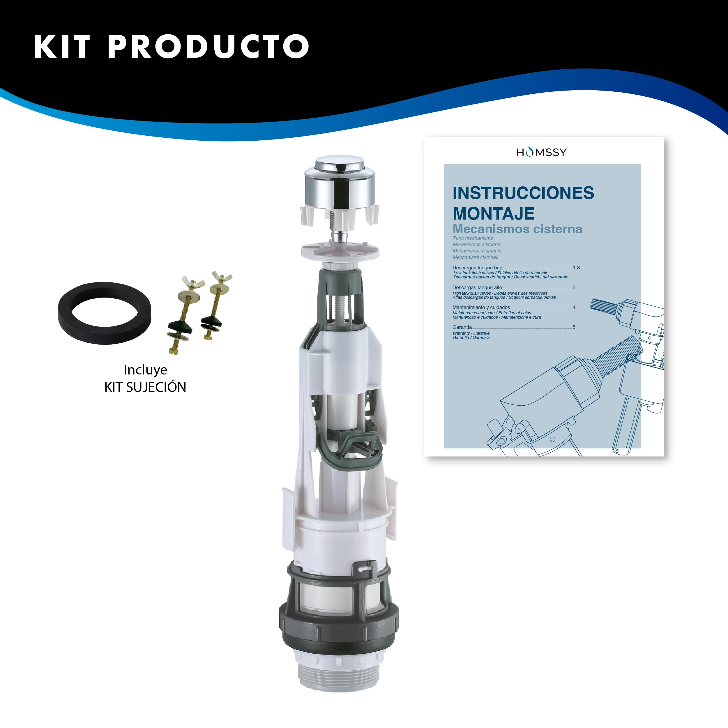 HOMSSY Mecanismo Cisterna WC Start Stop Universal D-126 – Válvula Descarga Interrumpible ECO, Ahorro de Agua, Instalación Fácil, Compatible con Diferentes Bases de Cisterna — view 6