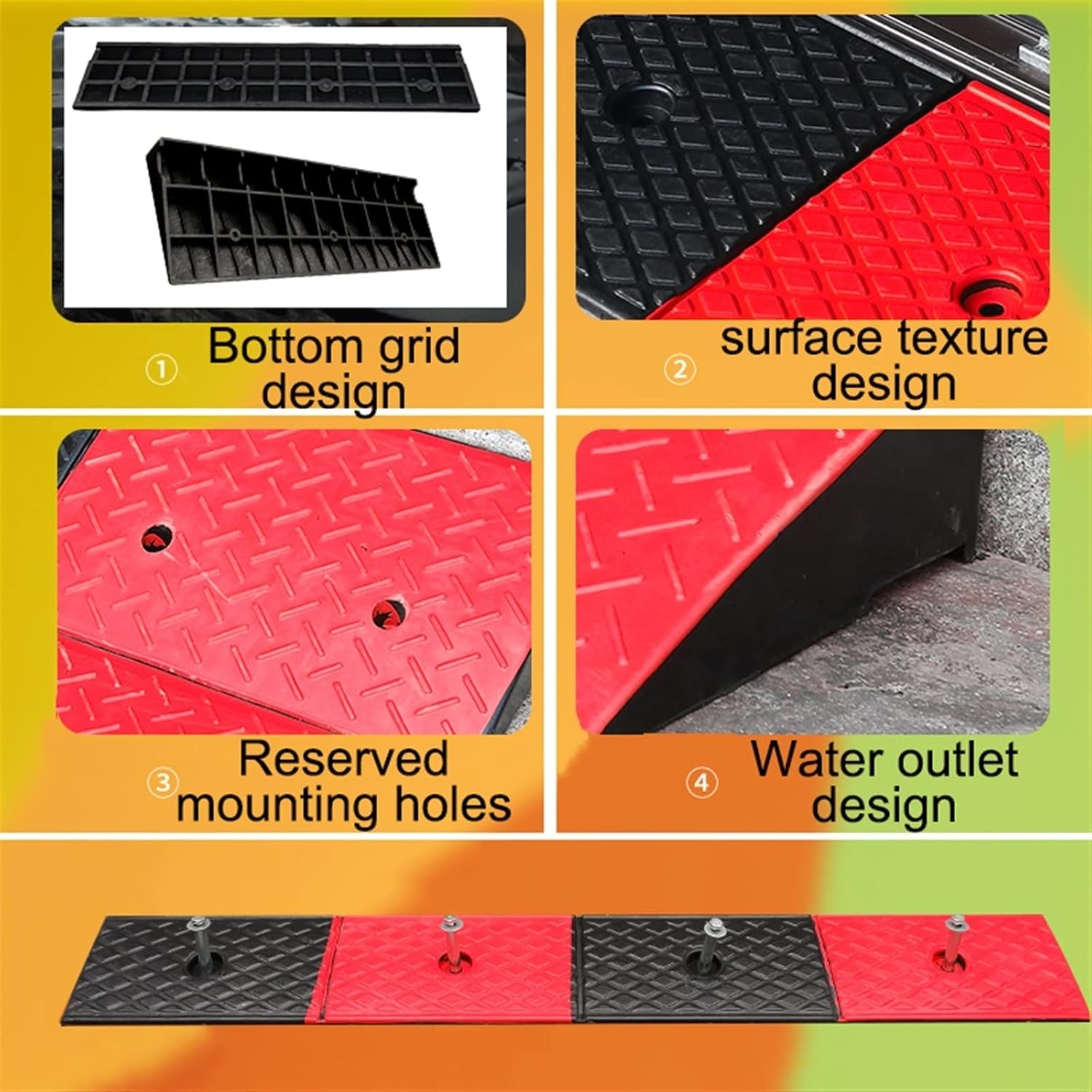 Rubber Curb Ramp,Portable Ramp,Heavy Duty Loading Rubber Dock,Use with Wheelchairs, Mobility Scooters for Home, Steps, Stairs, Doorways, Curbs (Battery *1 : 98 * 15 * 3cm)