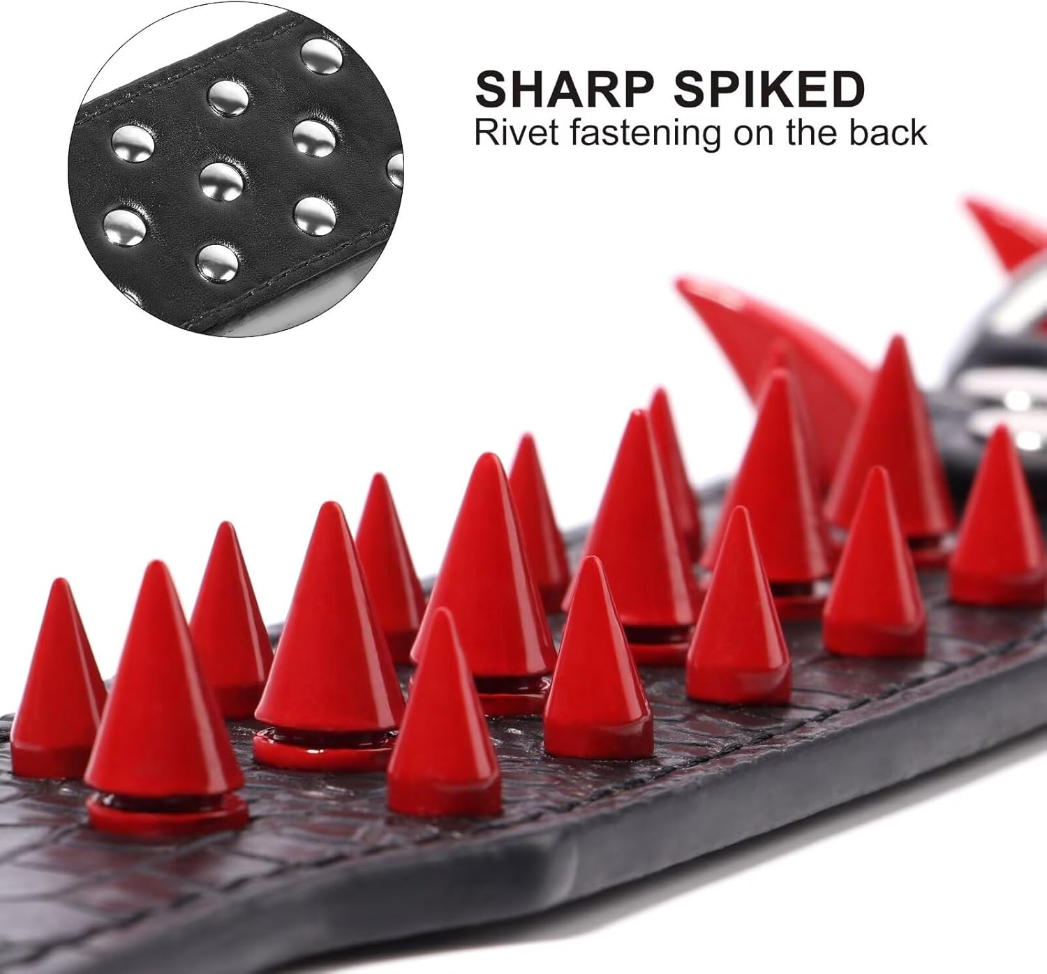 Beirui Heavy Duty Spiked Dog Collar - Stylish PU Leather Studded Dog Collar - 2 Inch Wide Pet Collar for Medium & Large Dogs - Such as Pitbull Mastiff Bulldog(Red Rivets & Black Leather,21-24")