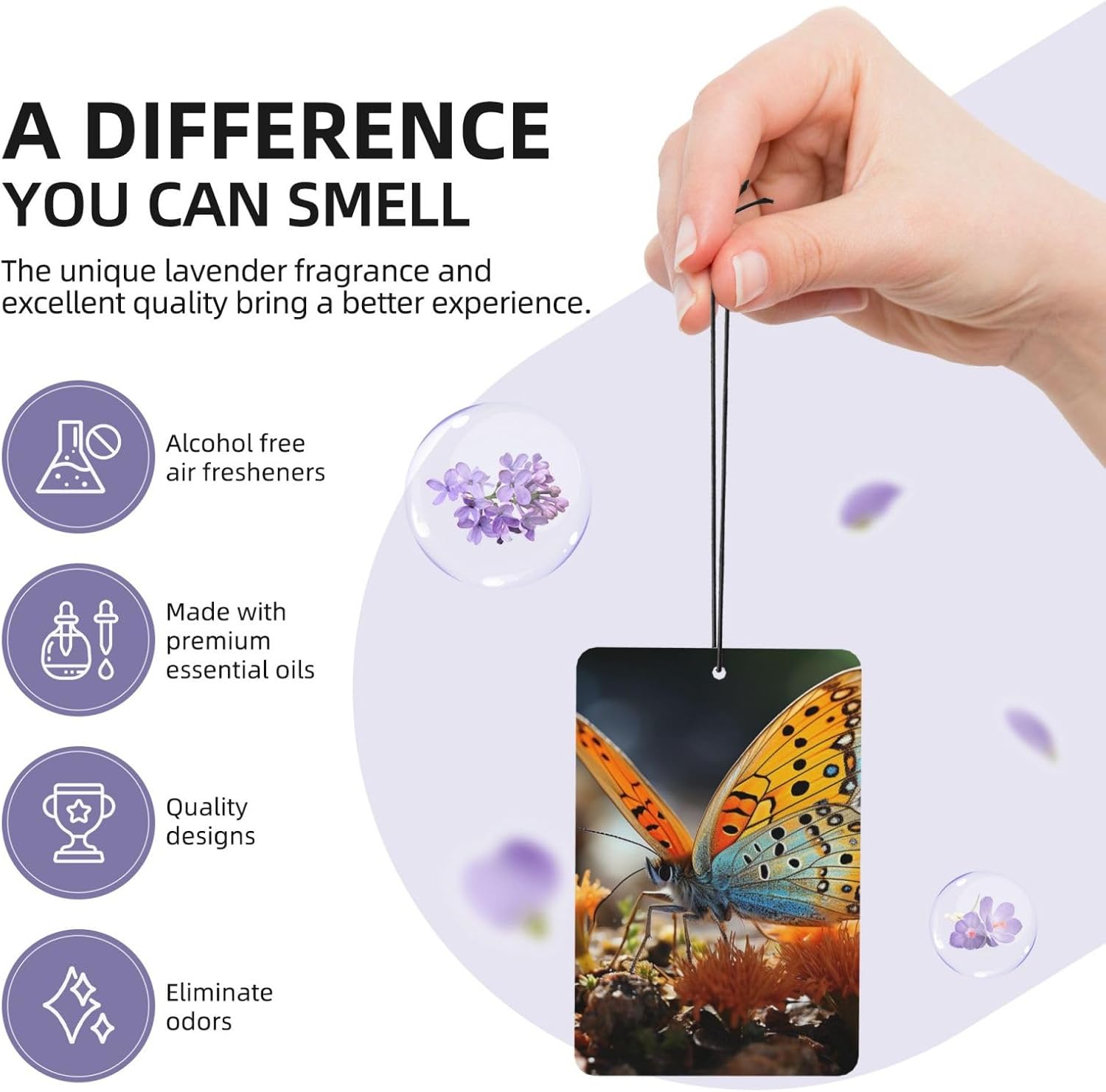 Car Air Freshener 100 PCS Orange Butterfly Hanging Car Air Fresheners Auto Interior Decor Card Freshener Strong Scented Card Lavender Cars Scents for Office Bedroom Close Drawer Rectangle