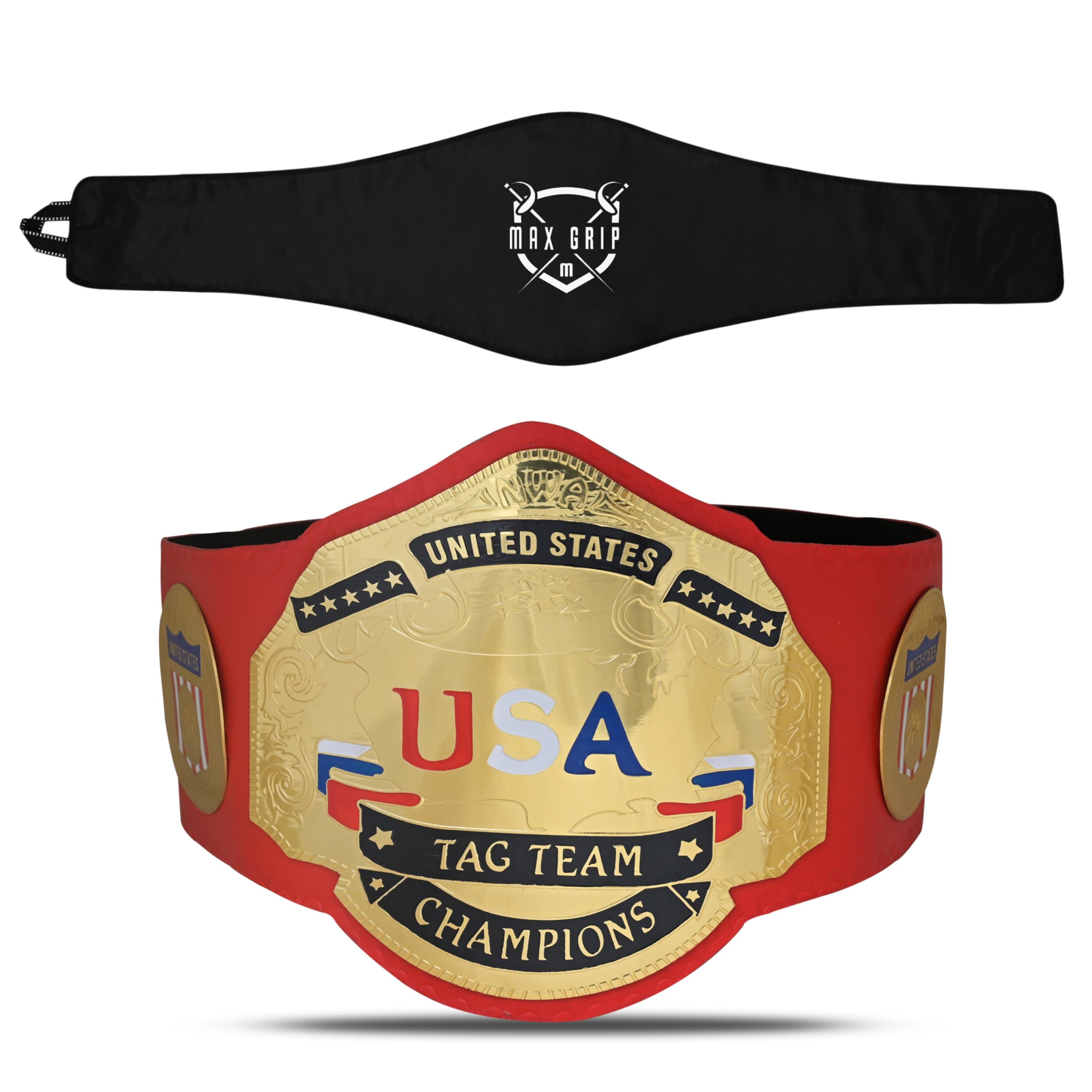 MAX GRIP NWA USA Tag Team Wrestling Championship Title Belt Replica Adult Size 2MM Brass Plates Thickness with Belt Protective Bag