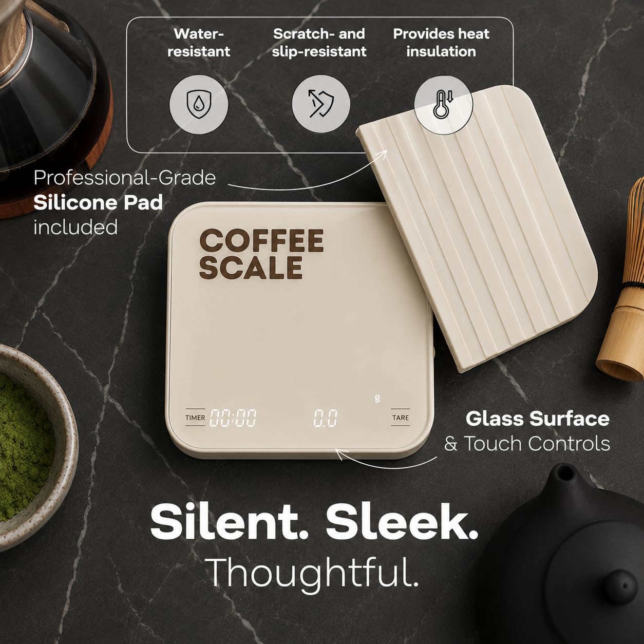 Aviora Kaffeewaage mit Timer - 0,1 g Präzisions-USB-C-wiederaufladbare digitale Espressowaage, LED-Anzeige, Tara-Funktion für Pour Over & Barista Brauen