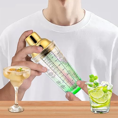 Miniatura 4 de Juego de coctelera de cristal, mezclador de Martini de 14 onzas con colador integrado, jigger de medición, mezclador de bebidas Margarita, mezclador