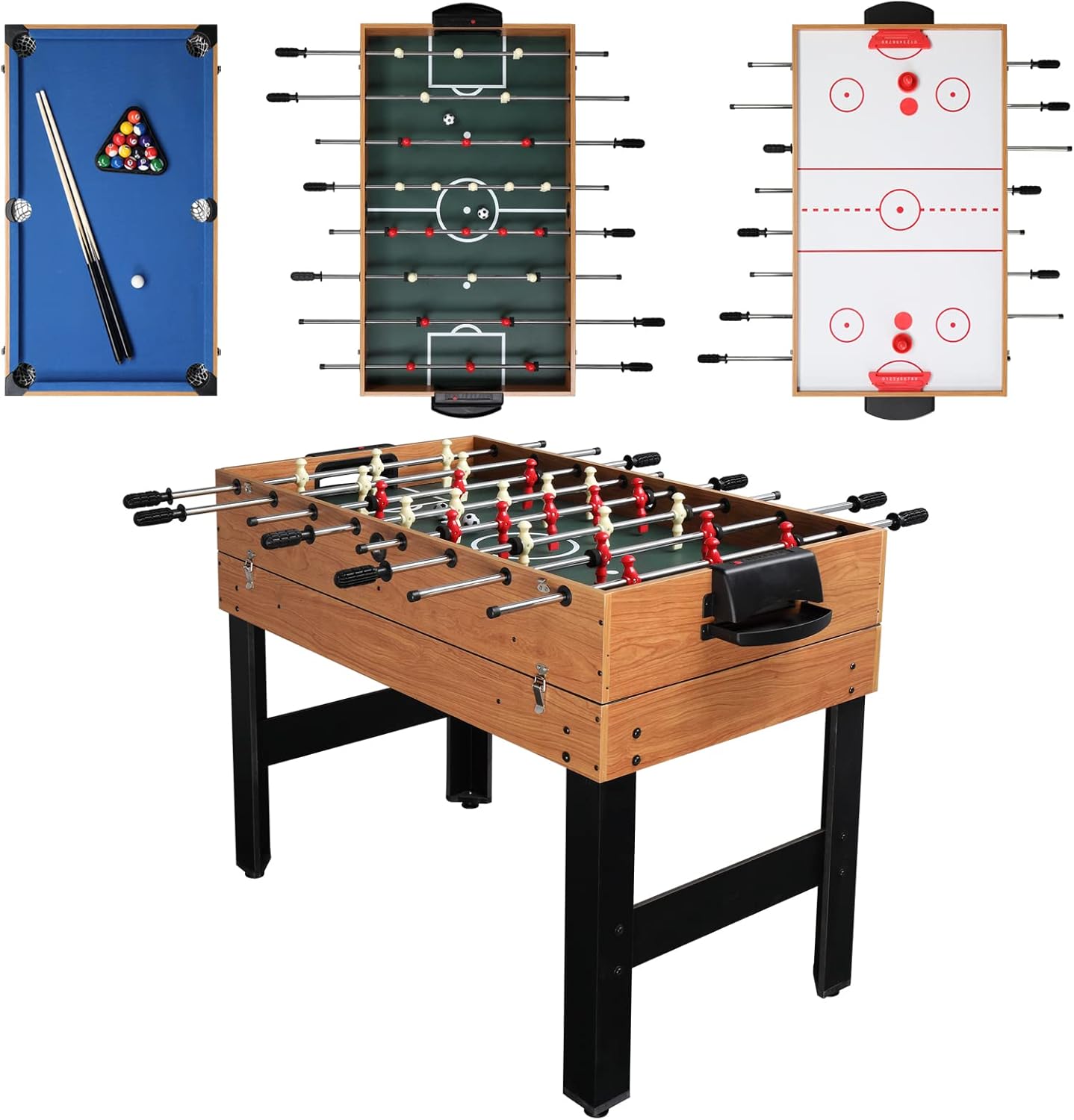 PEXMOR 3 in 1 Multi Game Table for Game Room, 48" Board Game Table for Adults & Kids w/Foosball, Air Hockey, Pool Table Combo, Wooden Combination Game Room Table for Home, Arcades, Bar, Family Party : Sports & Outdoors