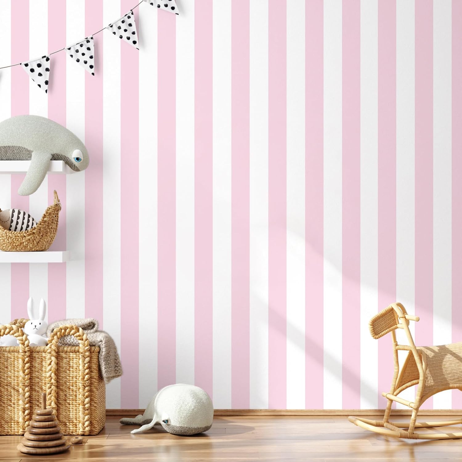 Cohoo Home Pink Striped Peel and Stick Wallpaper Pink and White Stripe Contact Paper for Cabinets Modern Stripes Self-Adhesive Removable Wall Paper Cute Girls Bedroom Nursery Decor Vinyl 17.7”×393”