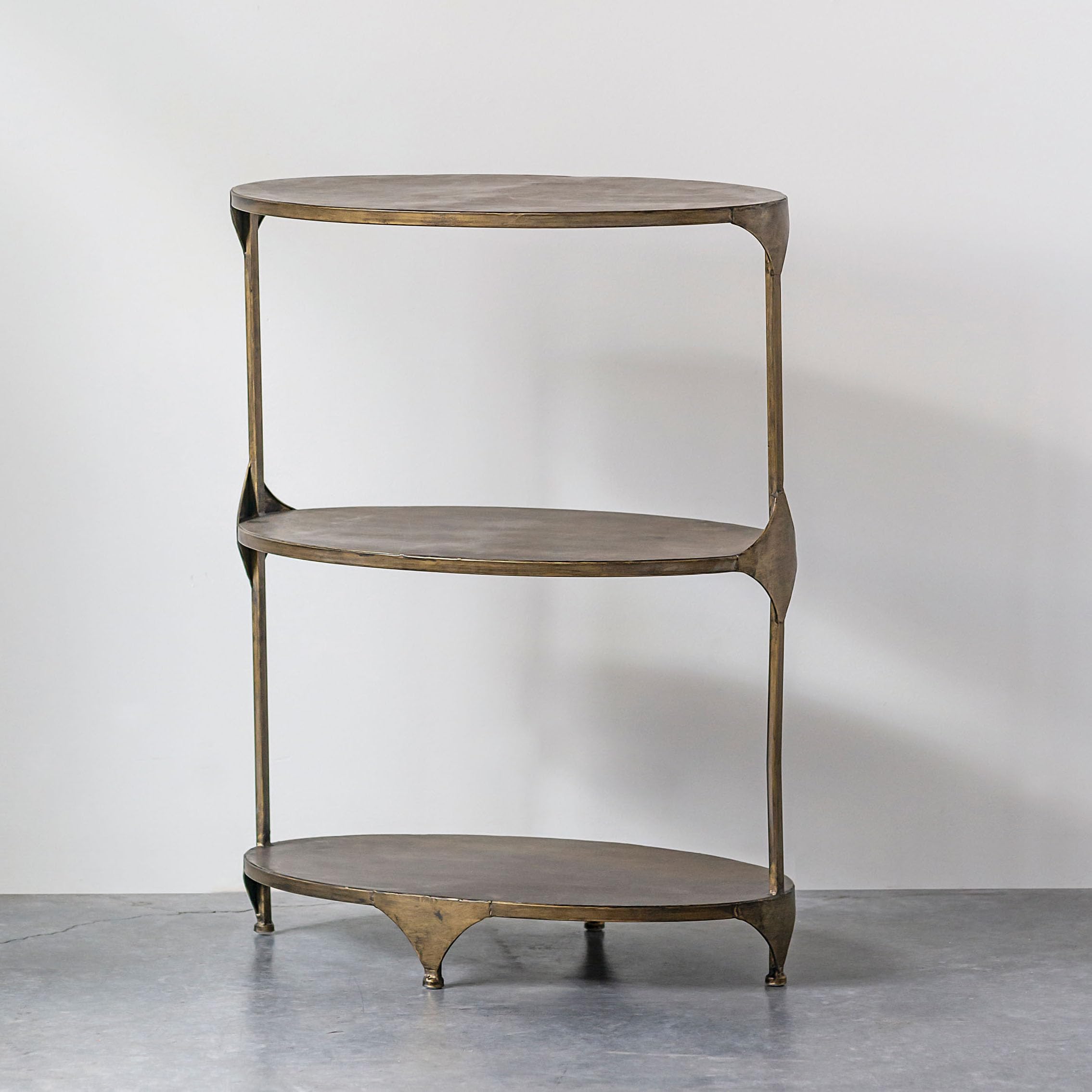 Creative Co-Op Antique Gold Oval Metal 3-Tier Shelf/Side Table