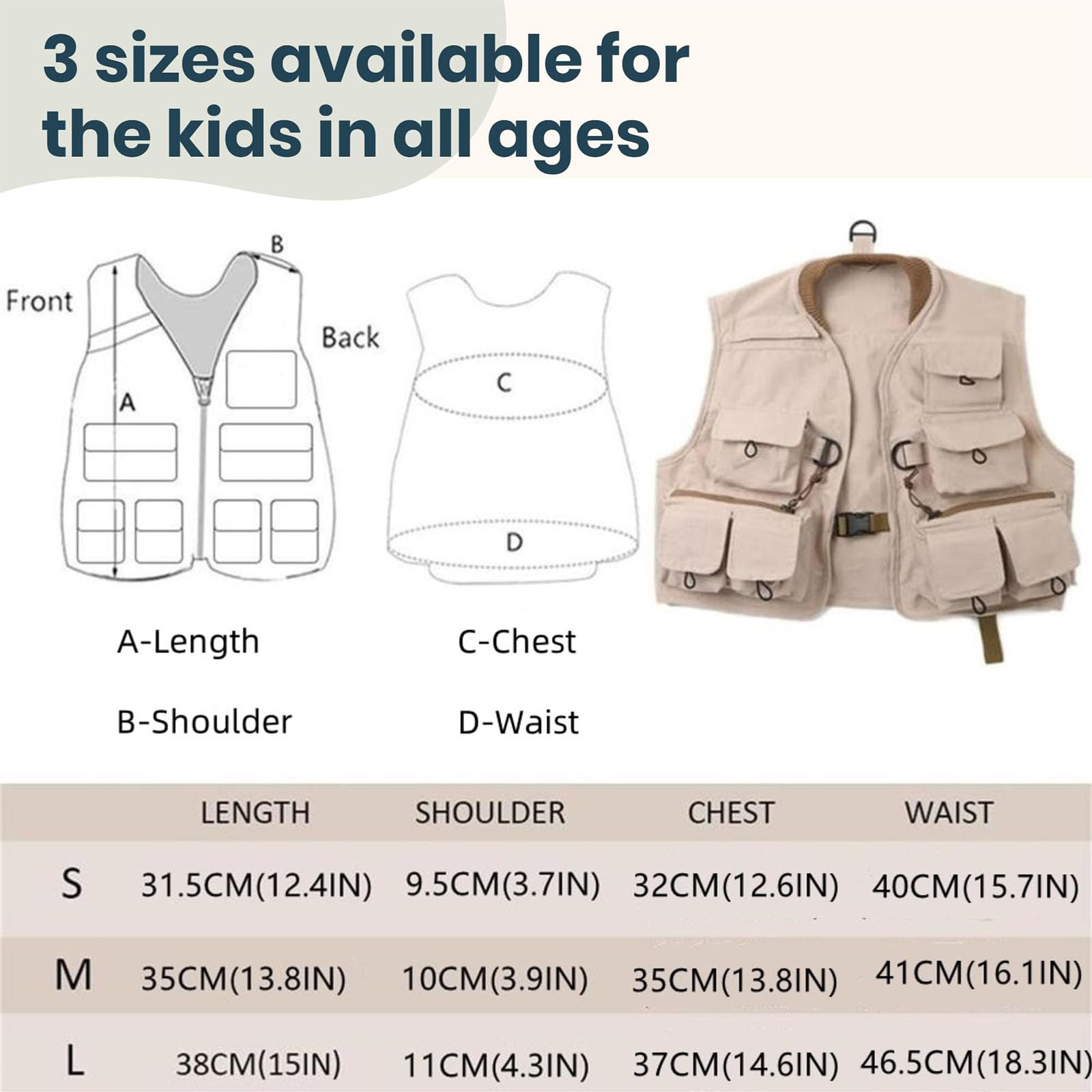 Équipement de pêche à la truite pour enfants Gilet multi-poches pour l'extérieur Accessoires de ruisseau Gilet de camping et de pêche pour enfants