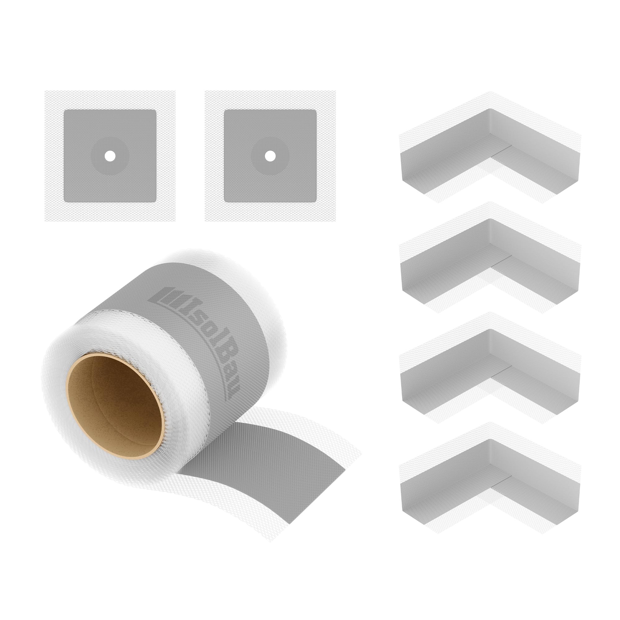 Isolbau Kit de ruban d'étanchéité 103G - Pour l'intérieur et l'extérieur - Avec ruban d'étanchéité de 10 m, 4 coins intérieurs et 2 manchettes murales - Étanche - Pour douche, salle de bain, cuisine