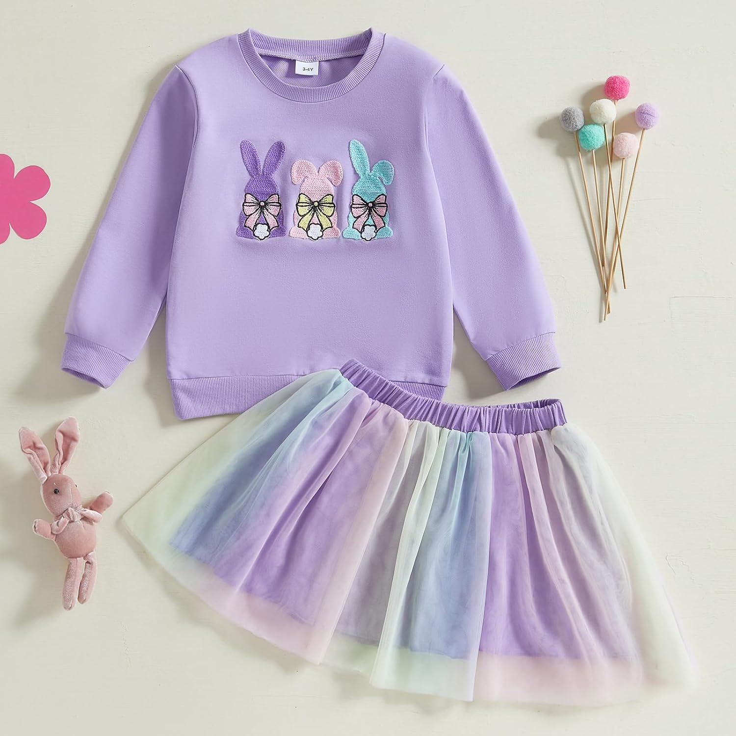 Kayotuas Toddler Girls Easter Outfit Baby Girl Bunny Hip Hop Shirt Sweatshirt and Tutu Skirts Set Cute Infant Easter Clothes