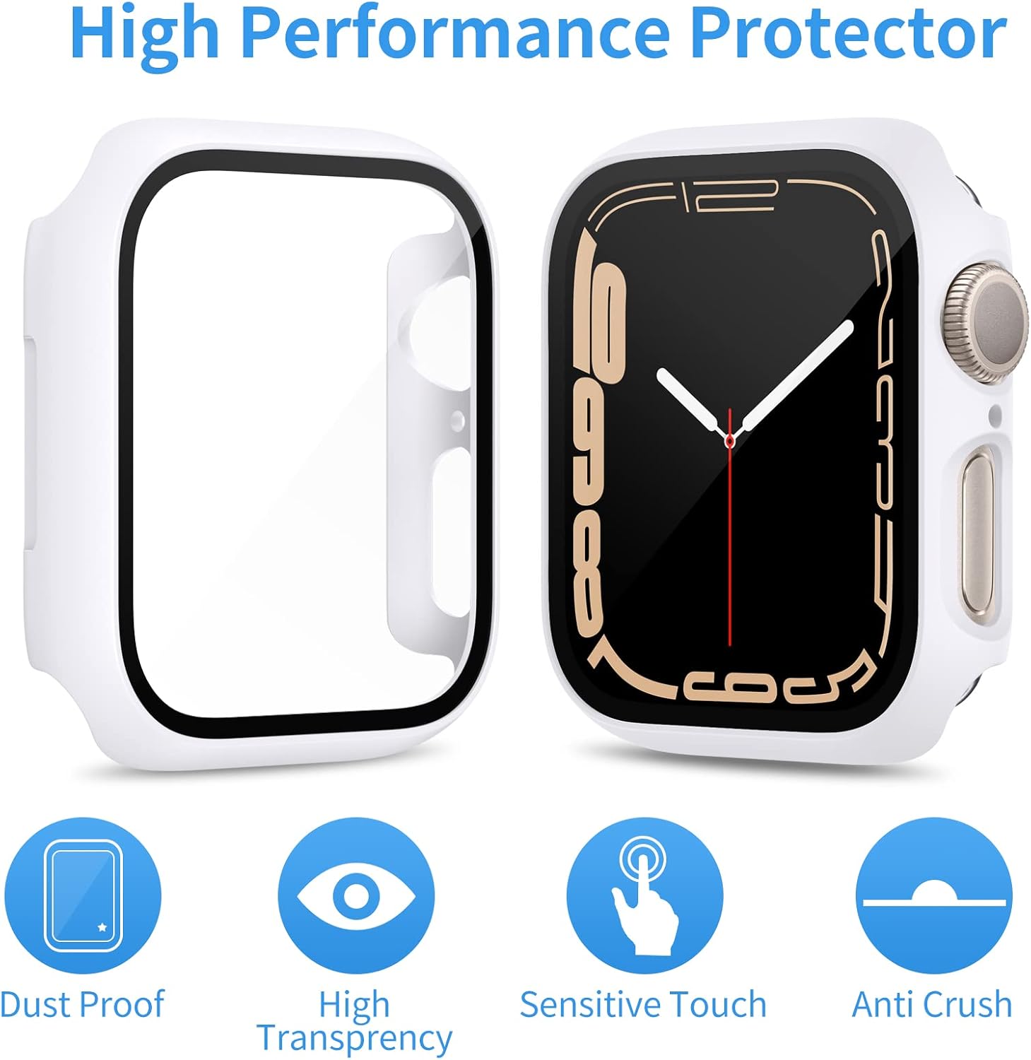 EZCO 4-Pack Hard PC Case Compatible with Apple Watch Series 7 45mm/41mm, Built in Tempered Glass Screen Protector Full Coverage Protective Cover Bumper Smartwatch Accessories Man Women for iWatch 7