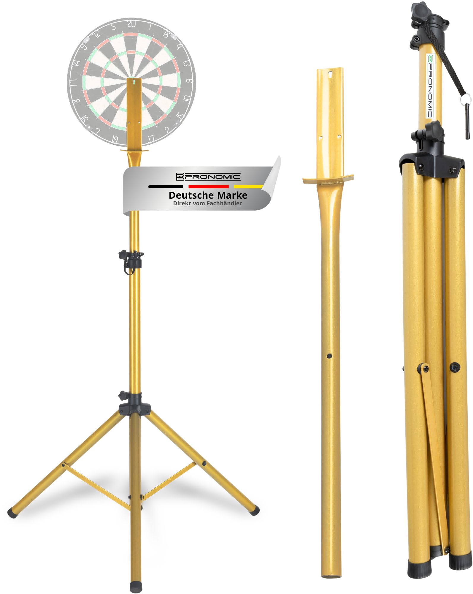 Pronomic DA-45S GD Support pour Cible de Fléchettes - Support Dartboard - Support Fléchettes en Acier Doré - Hauteur Réglable sans Palier - Or