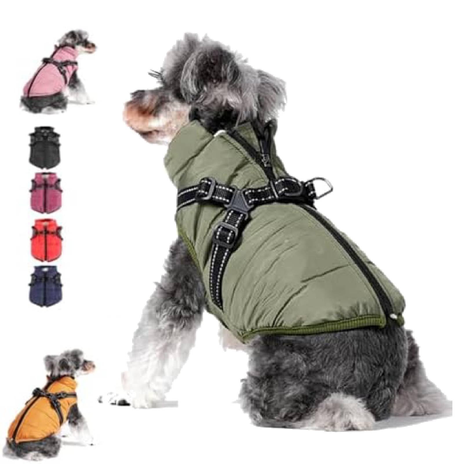 Furrykings 3 in 1 Winter Jacket, Dog Winter Coat, Waterproof Windproof Dog Snow Jacket with Harness and Zipper for Small Medium Large Dogs/Cats (Army Green,3XL)