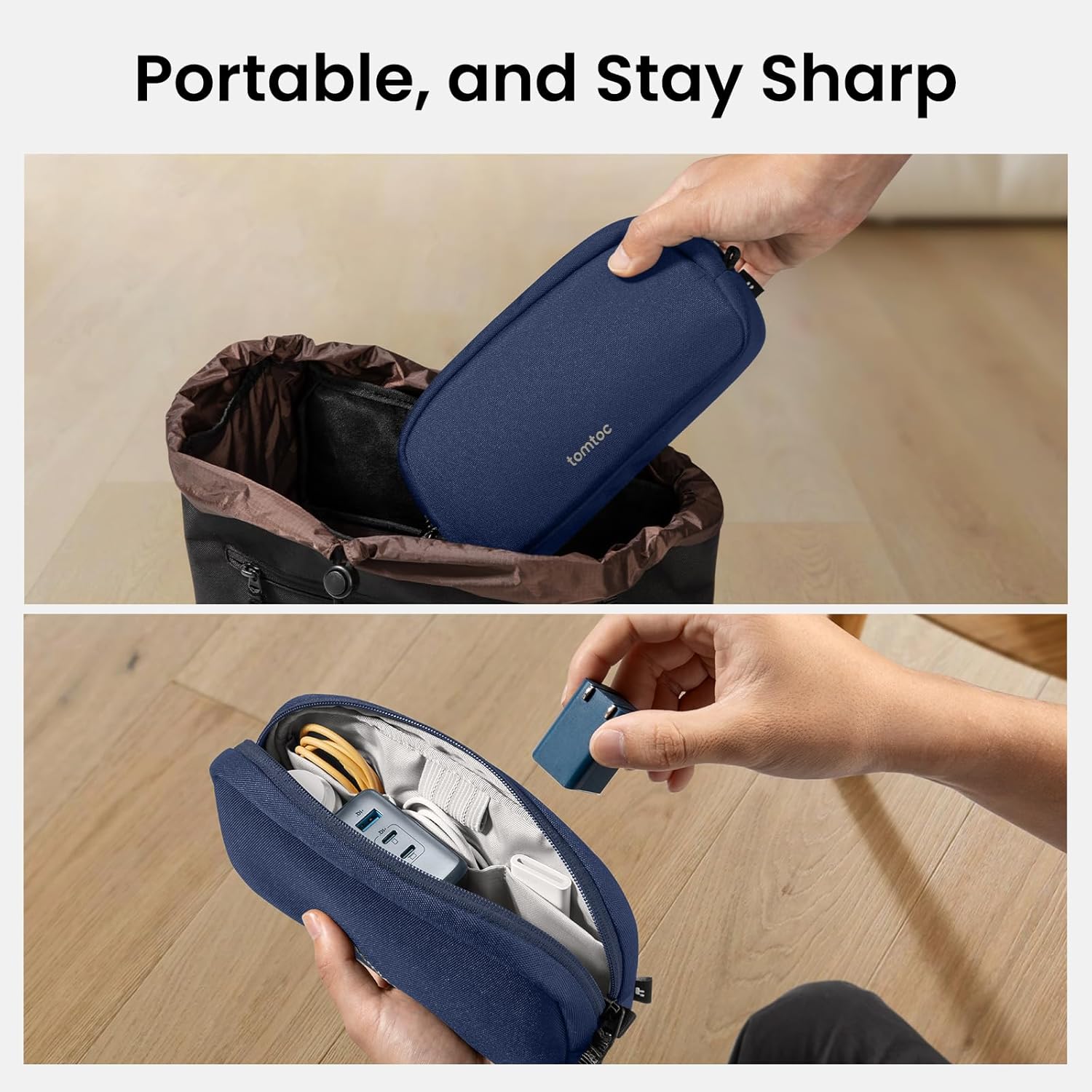 tomtoc Electronics Organizer Travel Case, Water Resistant Travel Bag Cable Organizer for Essentials, Tech Pouch Accessories Carry Storage for Cord, Phone, Cables, Airpods, USB Flash Drive, Daily Items