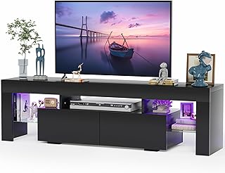 JUMMICO TV Stand, Modern Lighting TV Cabinet Entertainment Center Media ...