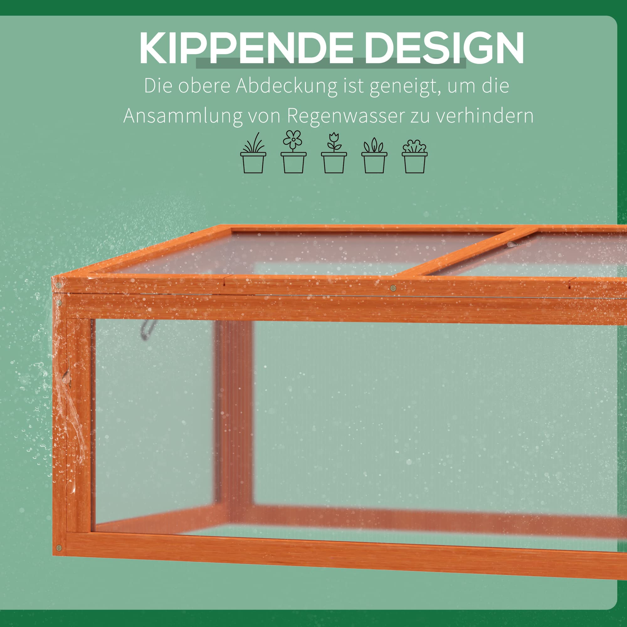 Outsunny Frühbeet Holz und Polycarbonat Treibhaus 90 x 46 x 40 cm Orange