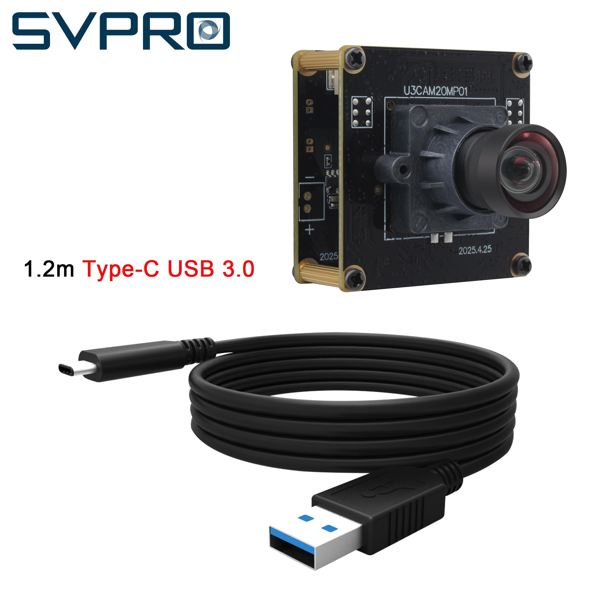 SVPRO Modulo fotocamera USB 3.0 da 20 MP, scheda webcam 5K per computer portatile, fotocamera ultra HD per PC con obiettivo 95° (H) senza distorsione, UVC Industrial Cam Plug and Play per Mac, Windows