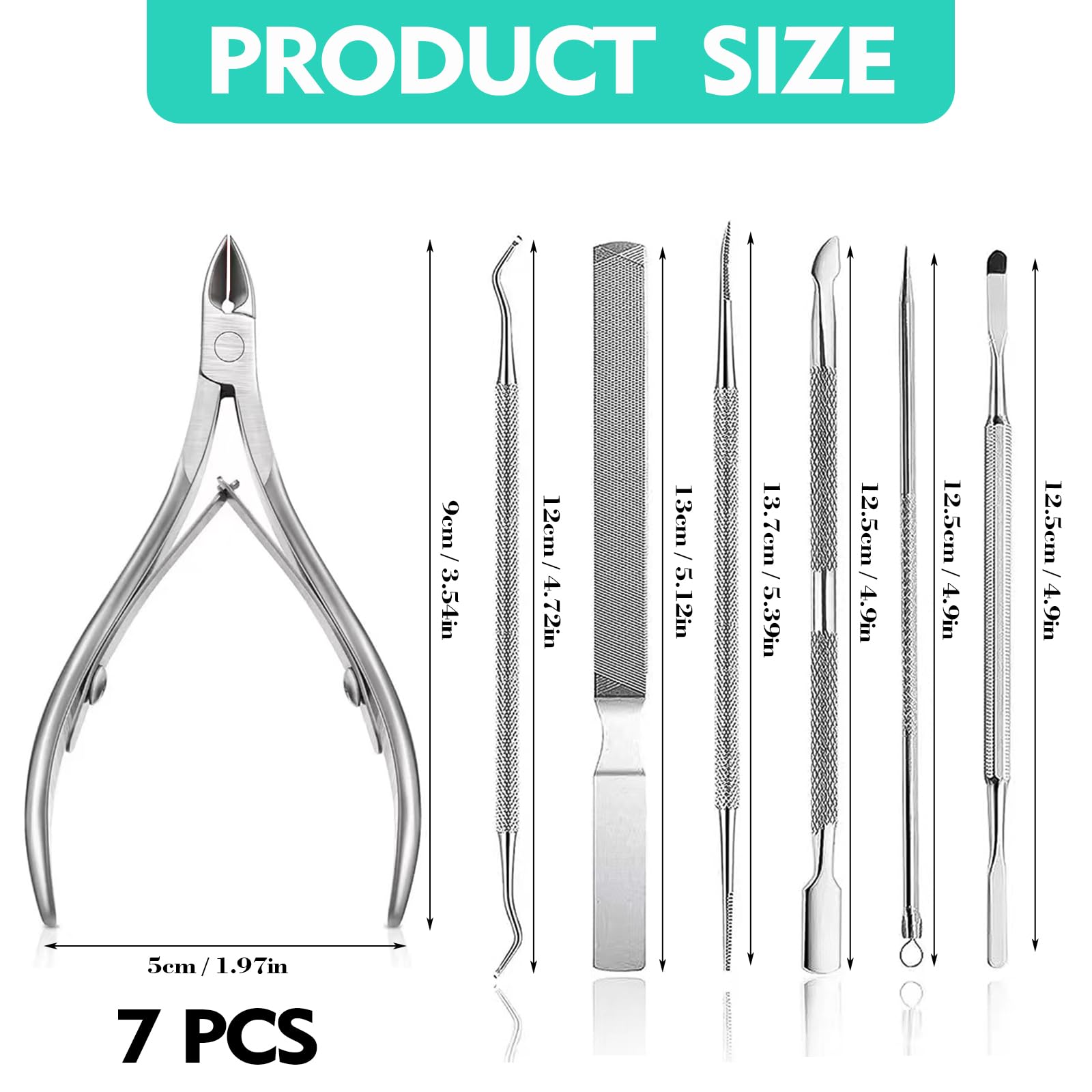 7 Piezas Kit Profesional de Alicates para Cutículas - Removedor y Quita Cutículas de Uñas Set de Cuidado de Uñas y Pies.
