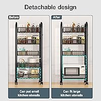 Vista 3 de Carrito de aperitivos con ruedas, cesta de frutas y verduras de 5 niveles, cesta de frutas, organizador y almacenamiento de despensa de cocina