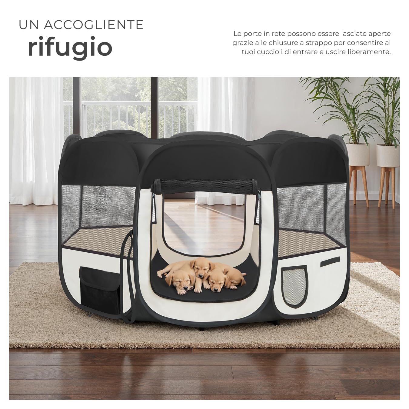 tectake® Box per Animali in Poliestere, Tenda Box per Cani, Recinto per Piccoli Animali, Struttura in Acciaio, Facile da Montare con Sistema Pop-Up, Borsa per Trasporto Inclusa - Nero