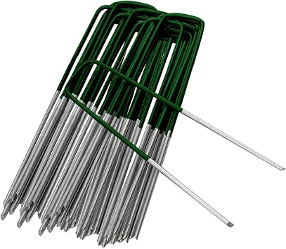 ANSIO  Weed Membrane Pegs 50 Pack 6 Inch U-Shaped Half Green Garden Stakes