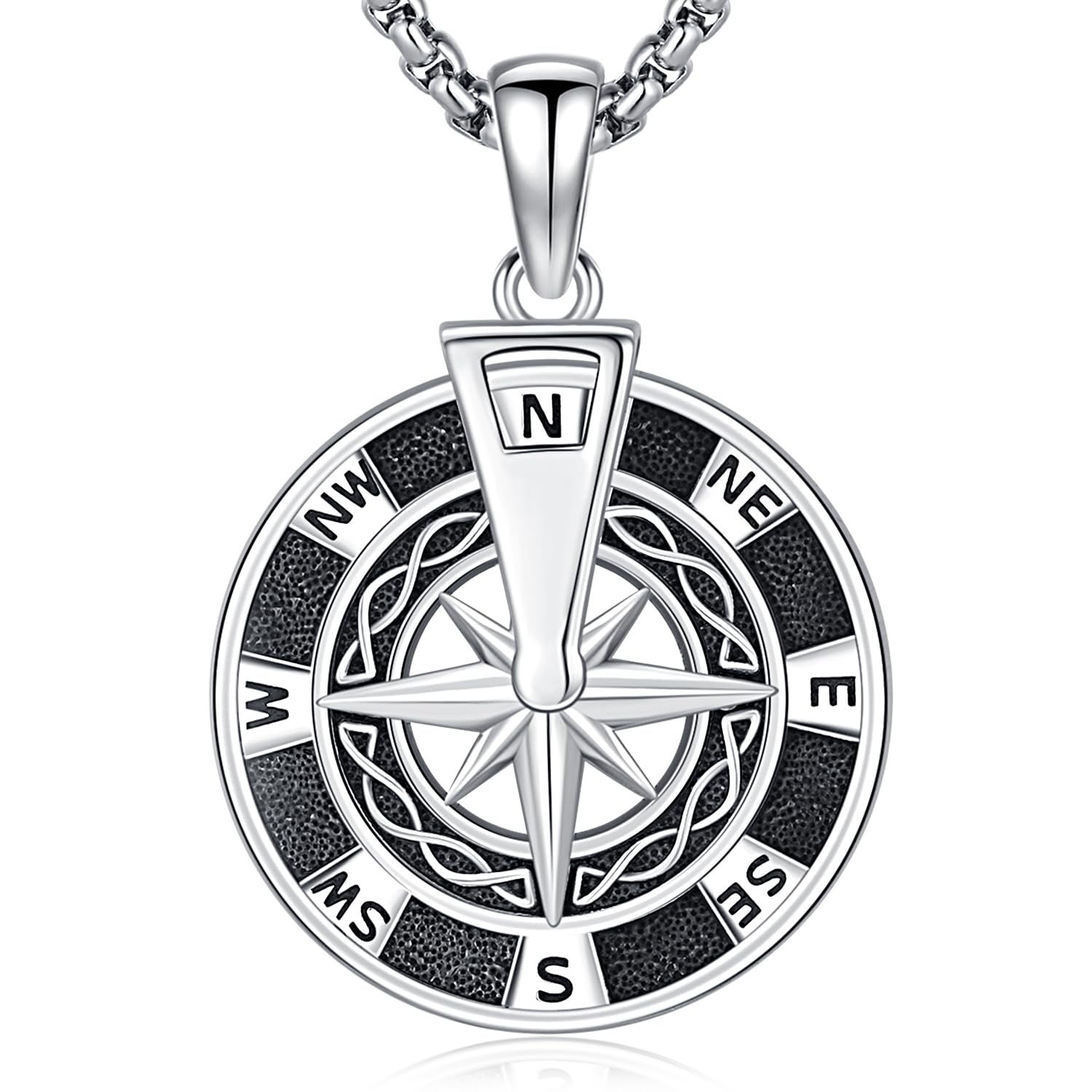 Boussole Collier en Argent Sterling 925 Homme Pendentif Collier Bijoux Amulettes pour Homme Femme Cadeaux de Festivals pour Famille Amis