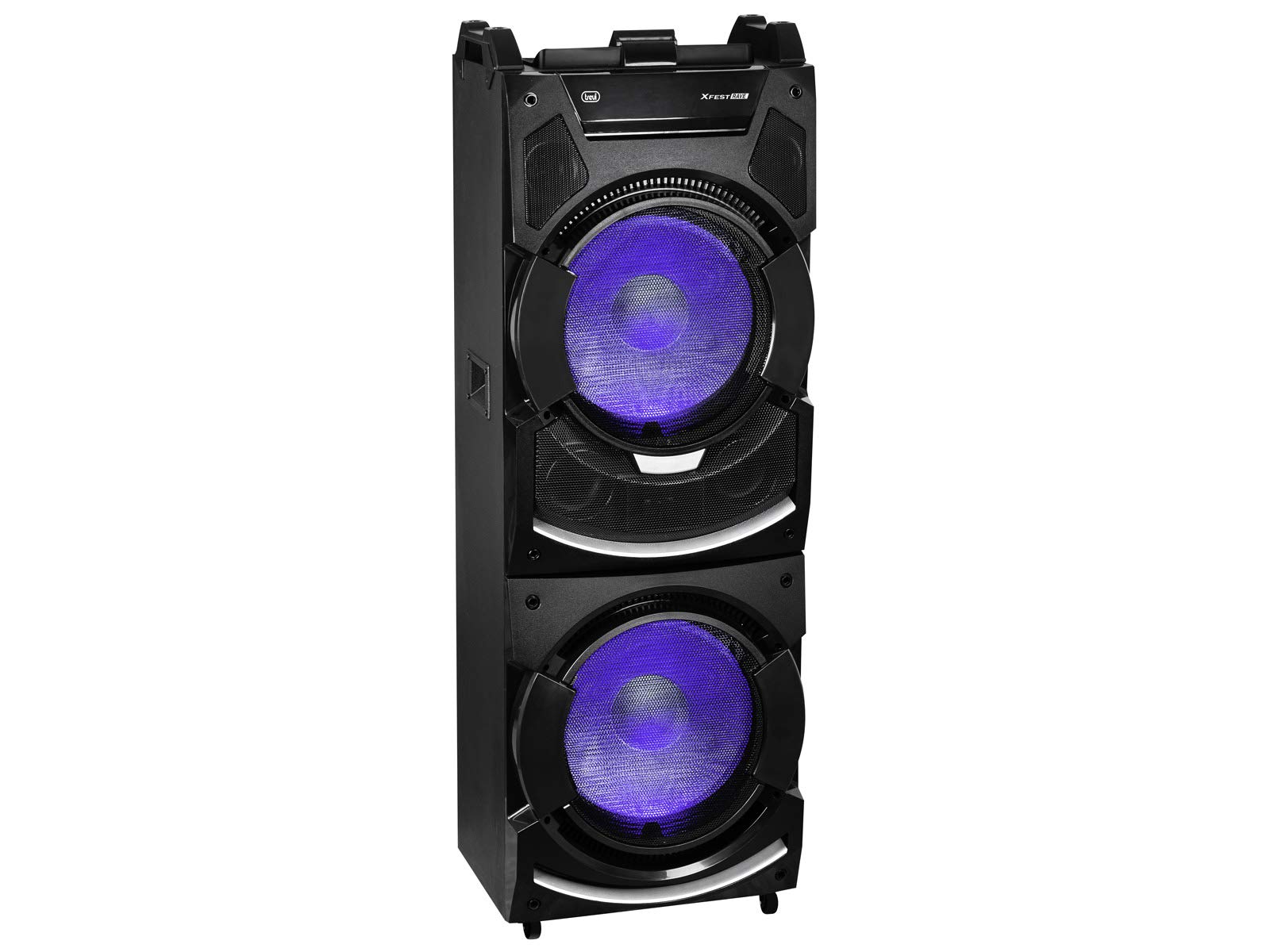 Trevi XFest XF 4500 DJ Altoparlante Amplificato 500W, Cassa Wireless Portatile, Microfono Dinamico per Karaoke, 2 USB/AUX IN, Jack 3.5mm, Funzione TWS, Jack 6.3mm per ingresso Guitar e Microfono