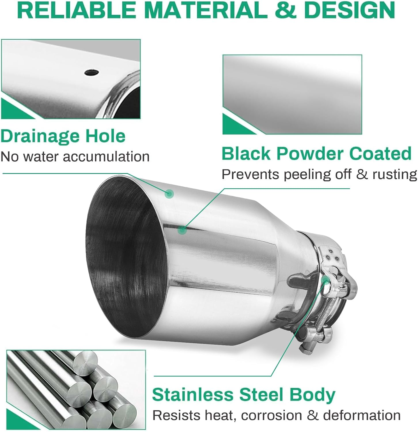 Silver 2.5" Inlet 4" Outlet Exhaust Tip 6.7" Overall Length Stainless Steel Chrome-Plated Exhaust Pipe