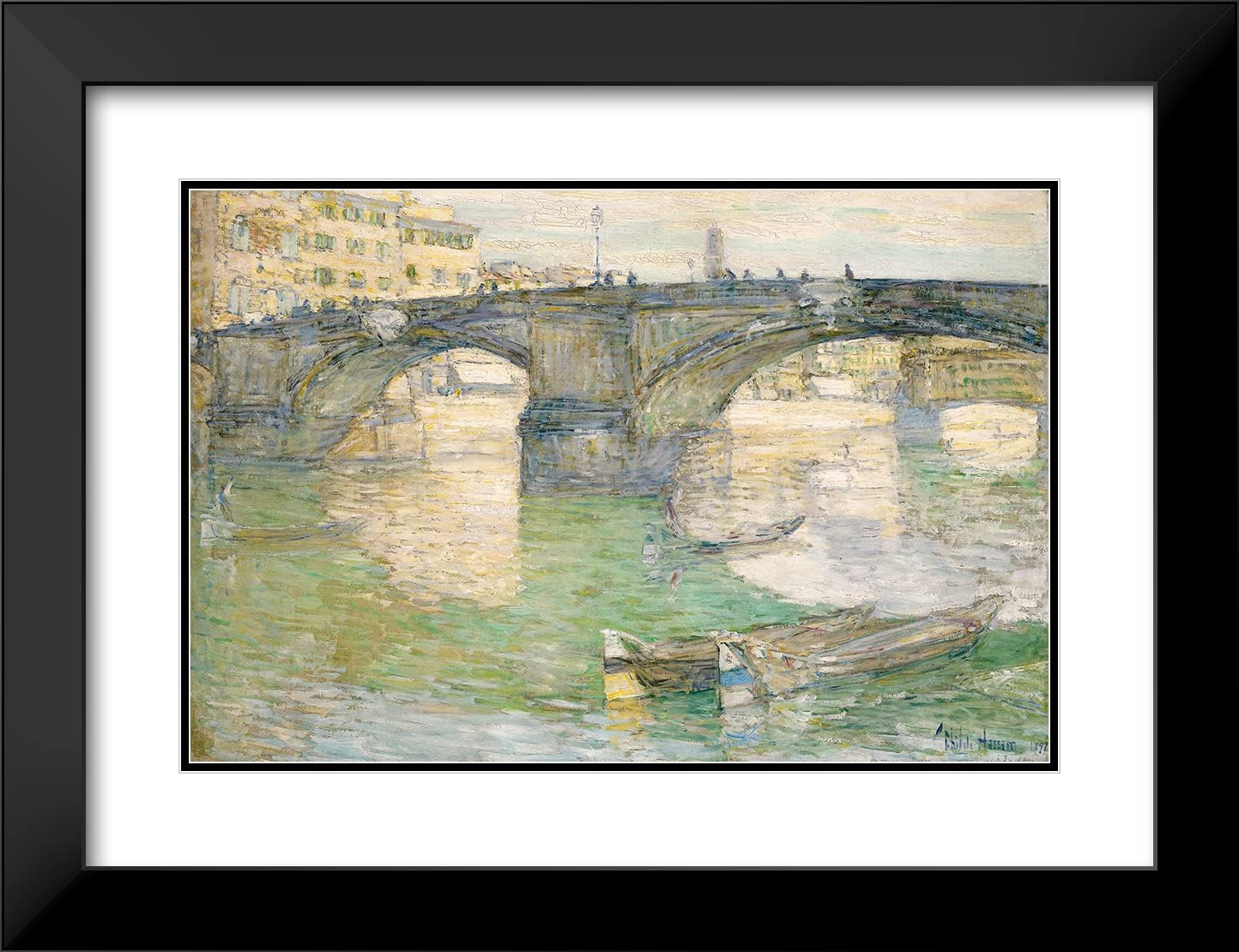 ArtDirect Childe Hassam 18x13 Black Modern Frame and Double Matted Museum Art Print Titled - Ponte Santa Trinita (1897)