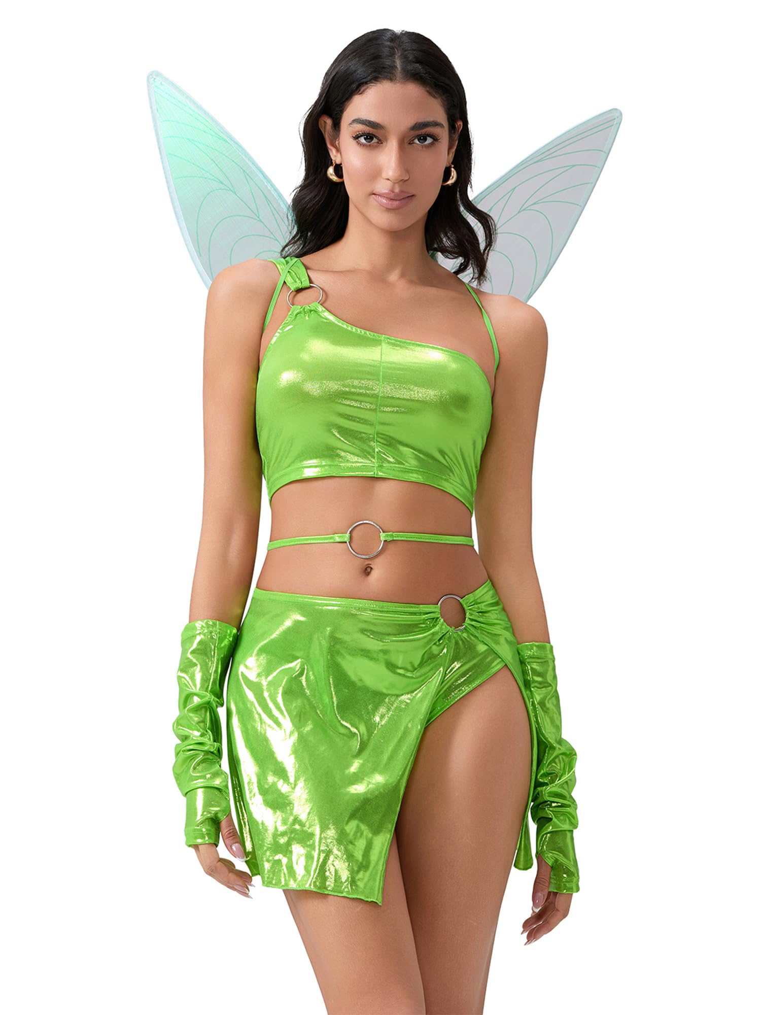 ensswliz Women Halloween Forest Fairy Costume Butterfly Wings Cosplay Rave Outfits Butterfly Wings Suits for Halloween Party (C-Fluorescent Green, M) — image 1