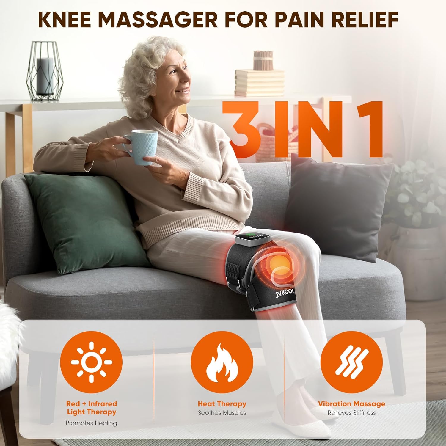 Knee Massager with Heating and Red Light Therapy: Infrared Light Therapy Vibration Moodes Knee Brace for Women - Muscle Relaxation Joint Care Pain Relief - Ideal Gifts for Active Men(Grey) - Image 2